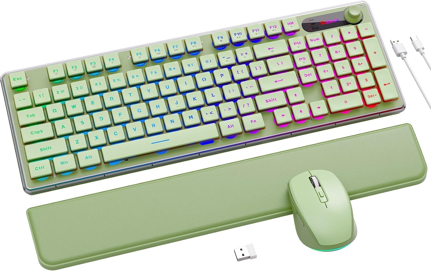 KIT INALÁMBRICO DE TECLADO Y MOUSE SABLUTE VERDE CON RETROILUMINACIÓN Y BATERÍA RECARGABLE - 1