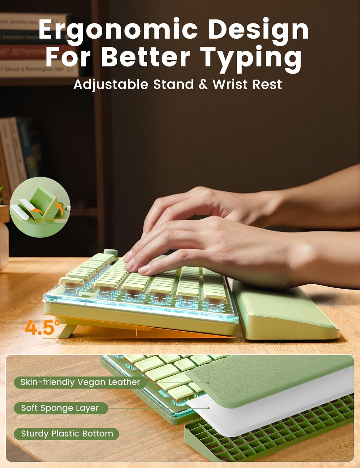 KIT INALÁMBRICO DE TECLADO Y MOUSE SABLUTE VERDE CON RETROILUMINACIÓN Y BATERÍA RECARGABLE - 3