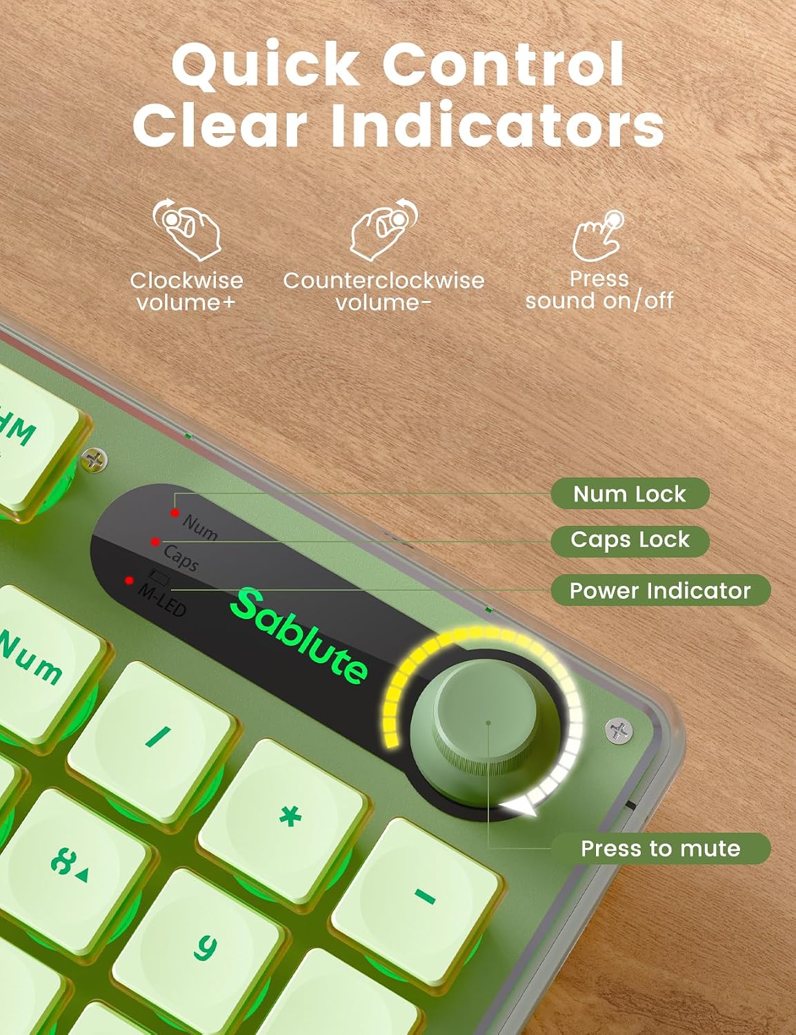 KIT INALÁMBRICO DE TECLADO Y MOUSE SABLUTE VERDE CON RETROILUMINACIÓN Y BATERÍA RECARGABLE - 5