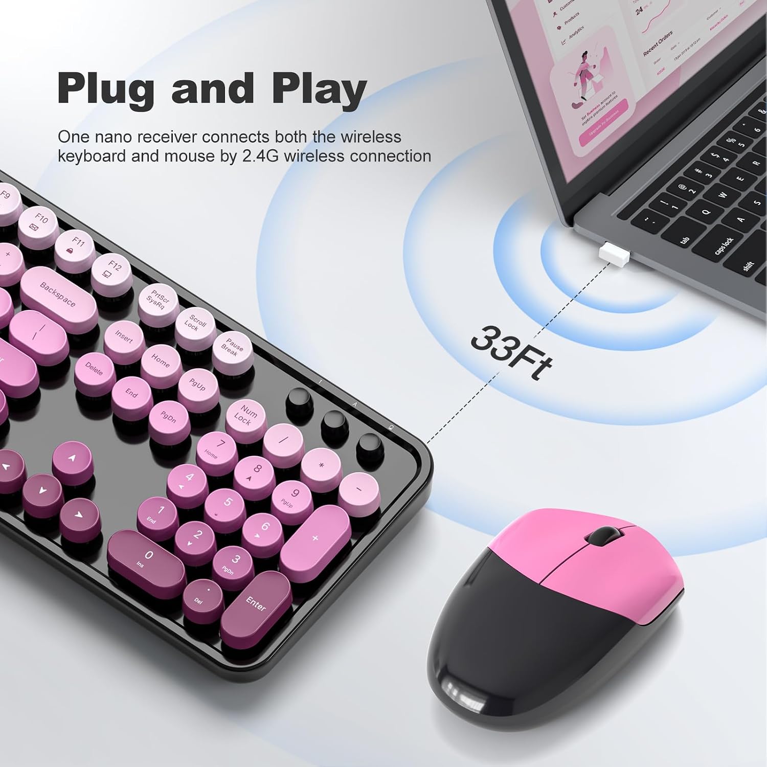 KIT DE TECLADO Y MOUSE INALÁMBRICO MOFII FULL SIZE 2.4G NEGRO CON DEGRADADO ROSA - 2