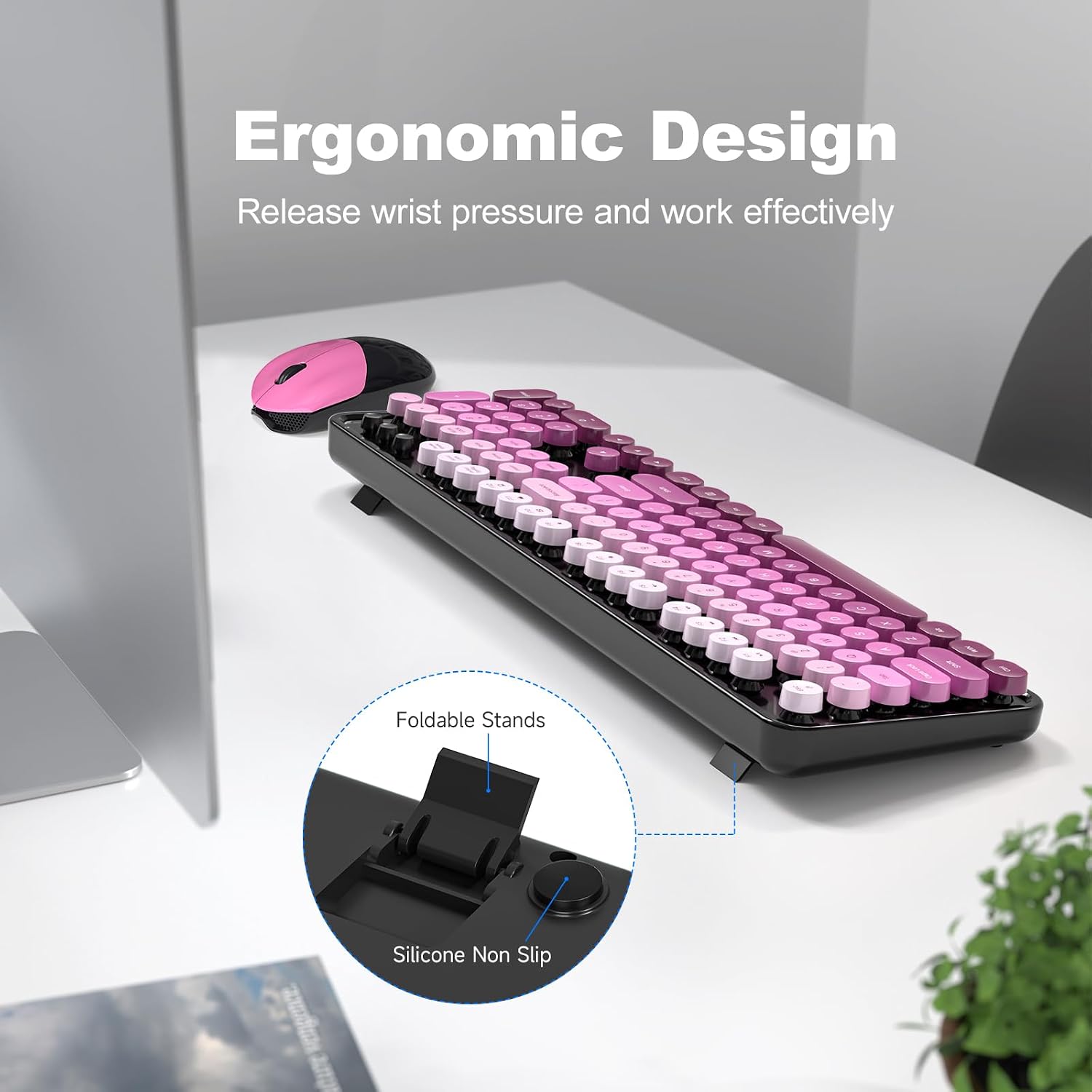 KIT DE TECLADO Y MOUSE INALÁMBRICO MOFII FULL SIZE 2.4G NEGRO CON DEGRADADO ROSA - 4