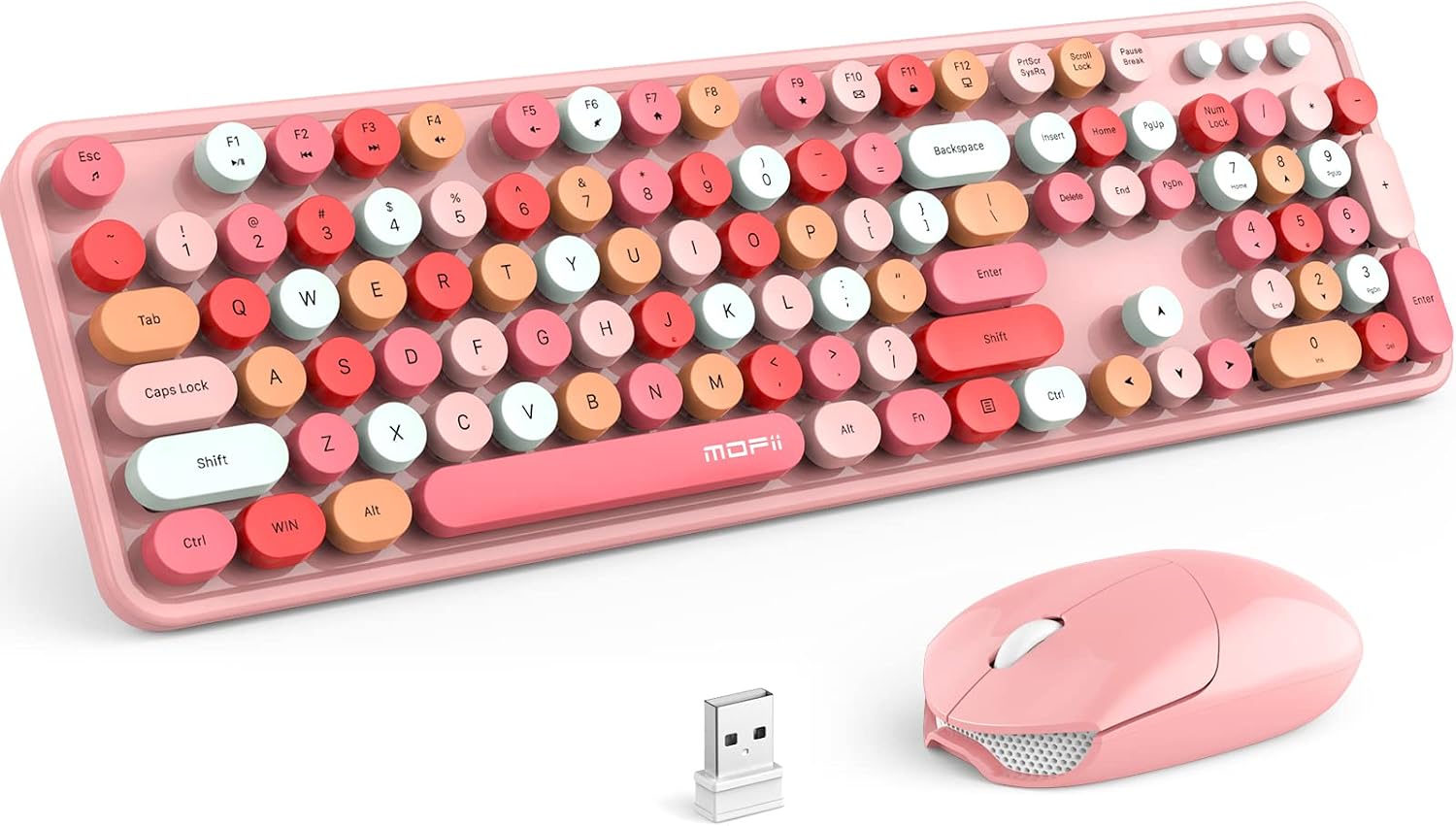 KIT DE TECLADO Y MOUSE INALÁMBRICO MOFII MODELO COLORFUL ROSA - 1