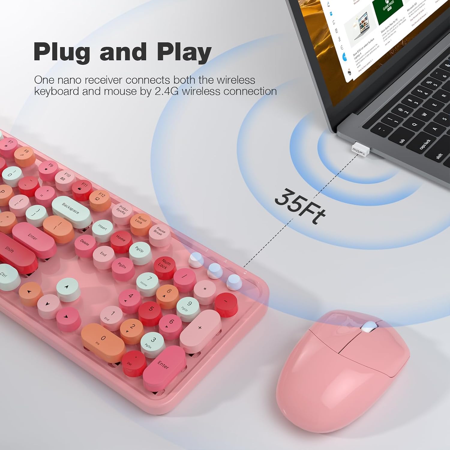 KIT DE TECLADO Y MOUSE INALÁMBRICO MOFII MODELO COLORFUL ROSA - 2