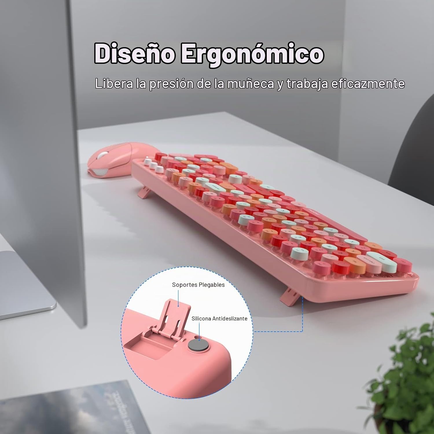 KIT DE TECLADO Y MOUSE INALÁMBRICO MOFII MODELO COLORFUL ROSA - 3