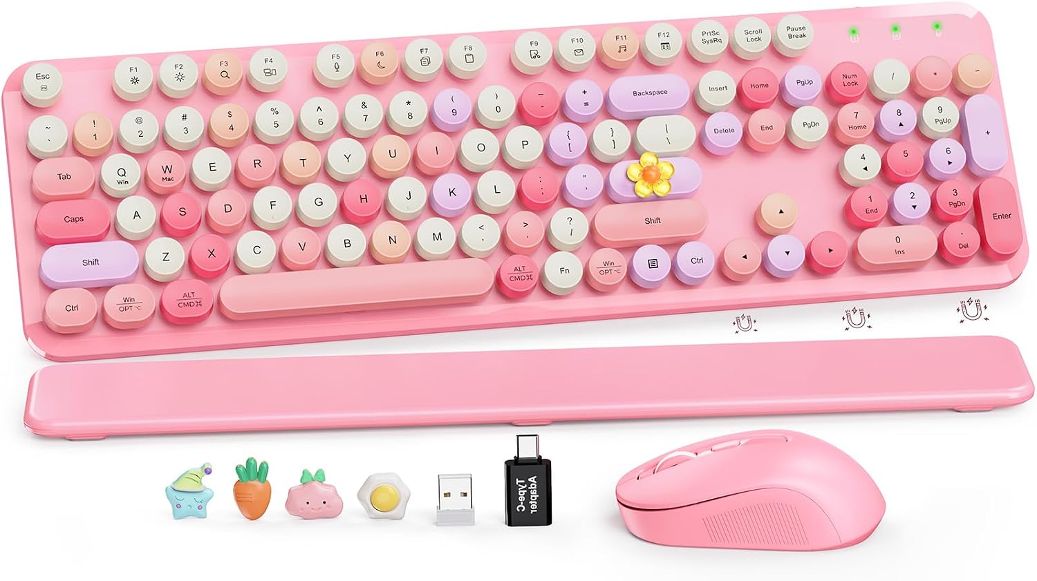 KIT INALÁMBRICO TECLADO Y MOUSE SABLUTE ROSA CON REPOSAMUÑECAS MAGNÉTICO - 1