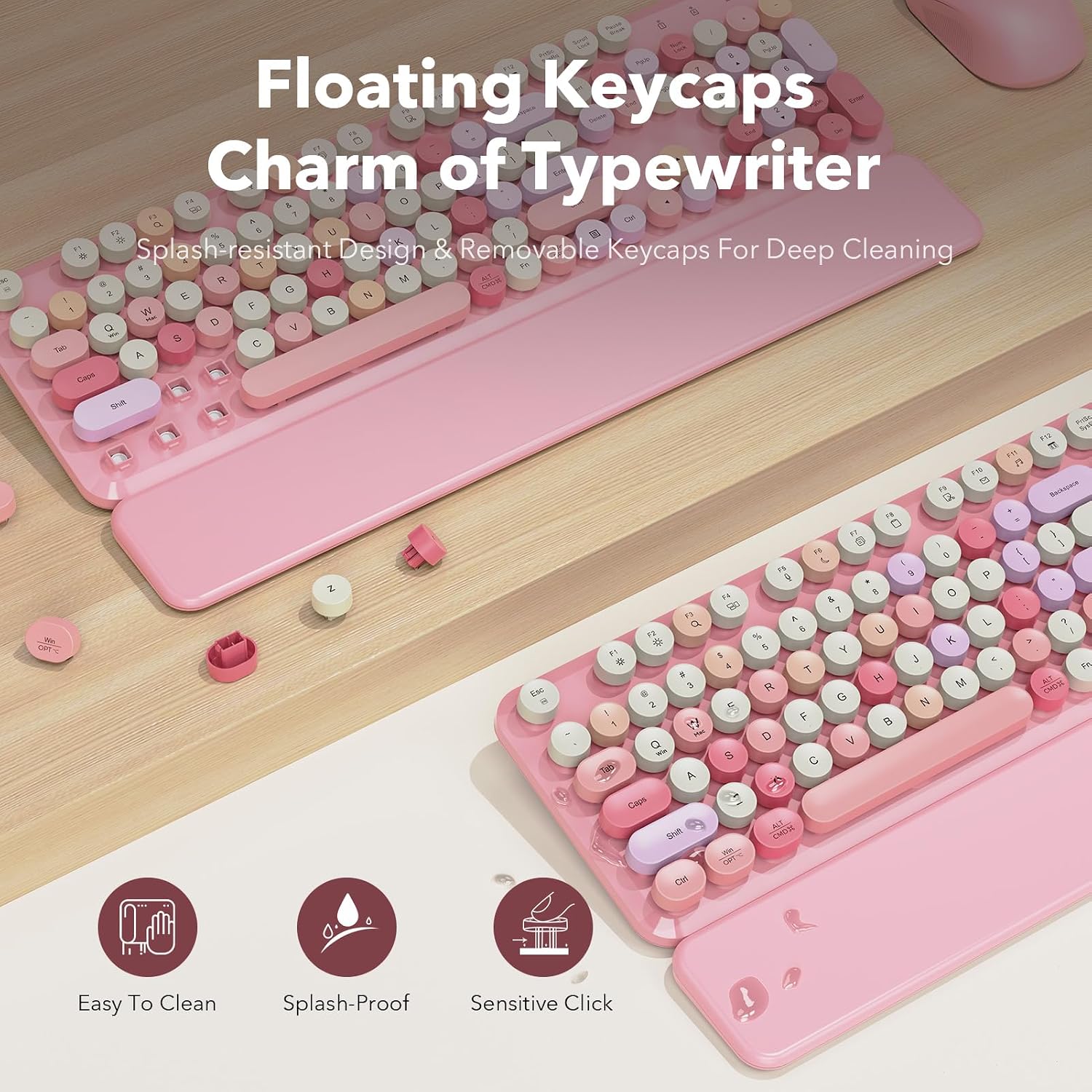 KIT INALÁMBRICO TECLADO Y MOUSE SABLUTE ROSA CON REPOSAMUÑECAS MAGNÉTICO - 3