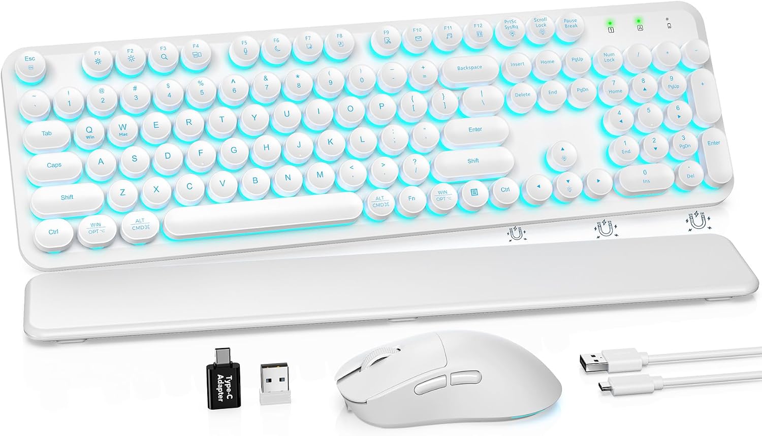 KIT INALÁMBRICO DE TECLADO Y MOUSE SABLUTE CON REPOSAMUÑECAS MAGNÉTICO Y RETROILUMINACIÓN BLANCA - 1
