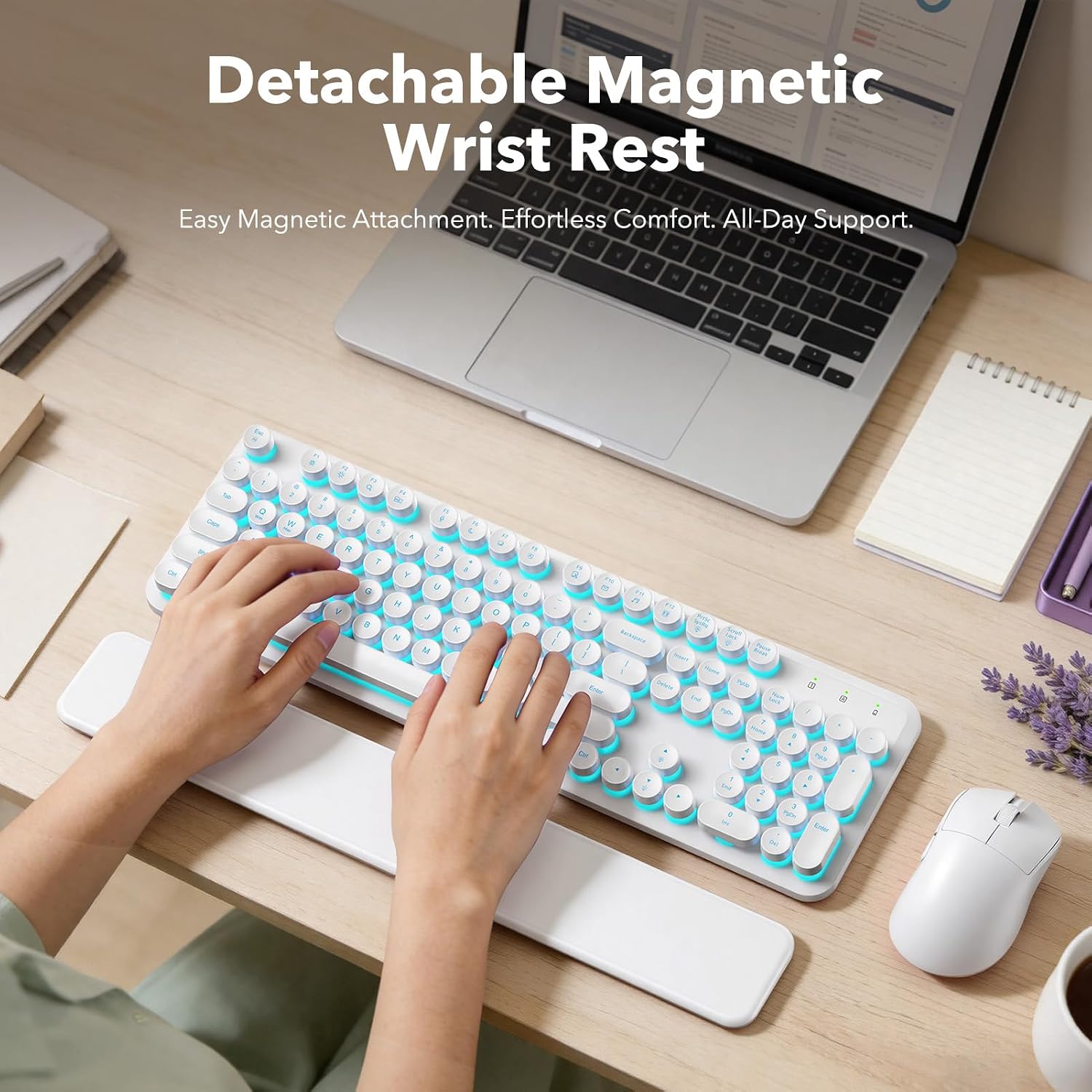KIT INALÁMBRICO DE TECLADO Y MOUSE SABLUTE CON REPOSAMUÑECAS MAGNÉTICO Y RETROILUMINACIÓN BLANCA - 3