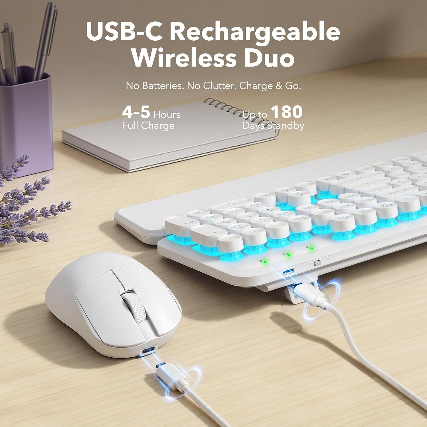 KIT INALÁMBRICO DE TECLADO Y MOUSE SABLUTE CON REPOSAMUÑECAS MAGNÉTICO Y RETROILUMINACIÓN BLANCA - 5