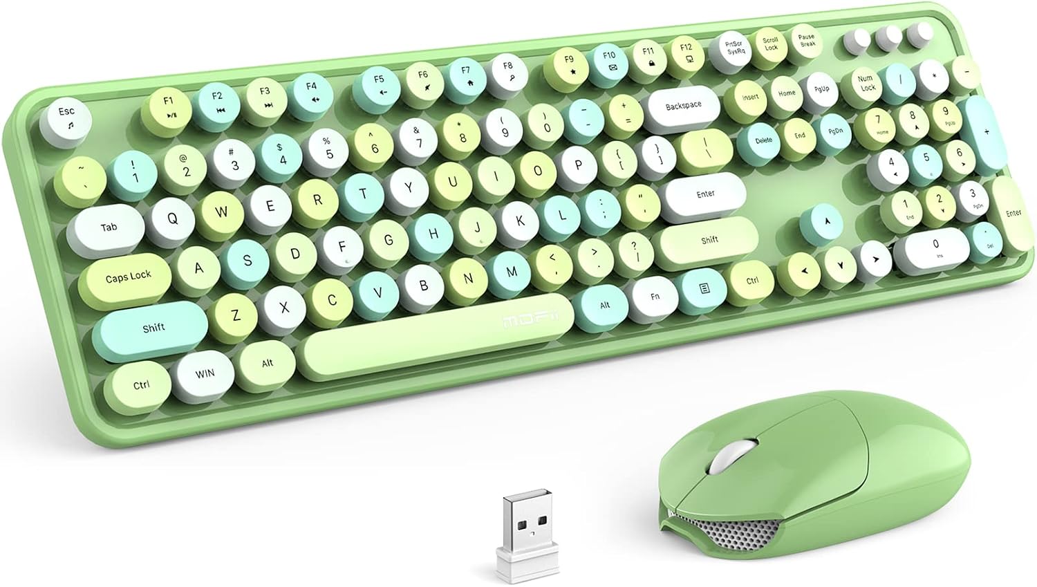 KIT DE TECLADO Y MOUSE INALÁMBRICO MOFII 2.4GHZ RETRO TAMAÑO COMPLETO VERDE - 1