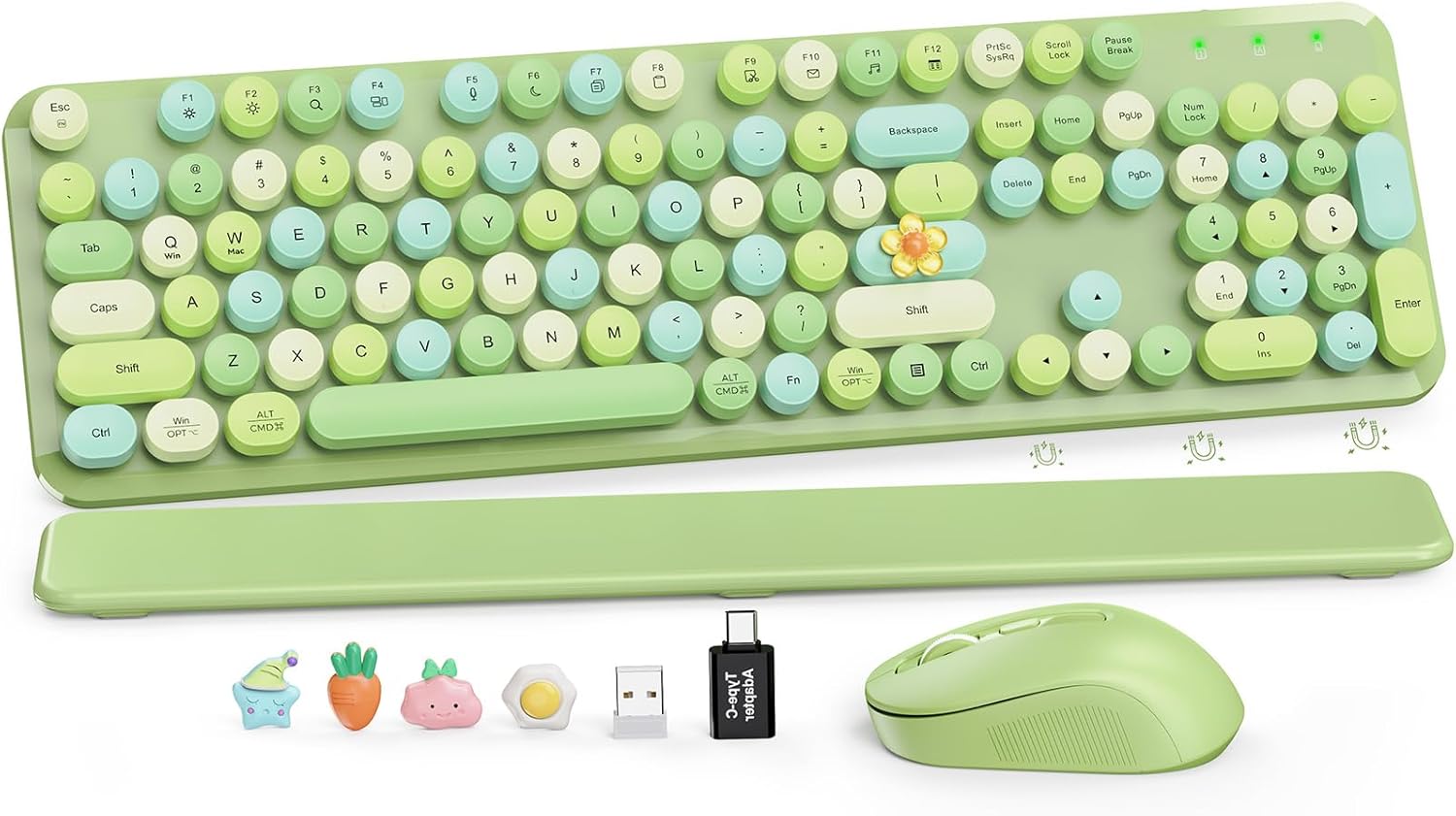 KIT INALÁMBRICO DE TECLADO Y MOUSE SABLUTE VERDE CON REPOSAMUÑECAS MAGNÉTICO - 1
