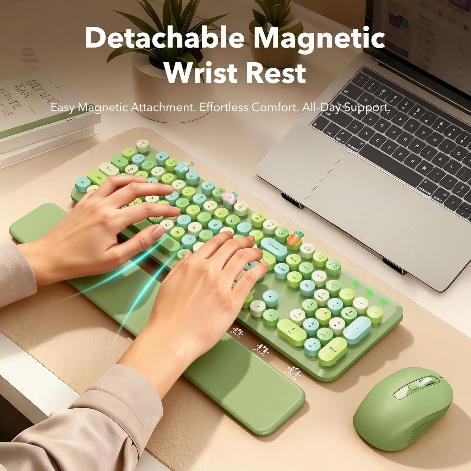 KIT INALÁMBRICO DE TECLADO Y MOUSE SABLUTE VERDE CON REPOSAMUÑECAS MAGNÉTICO - 2