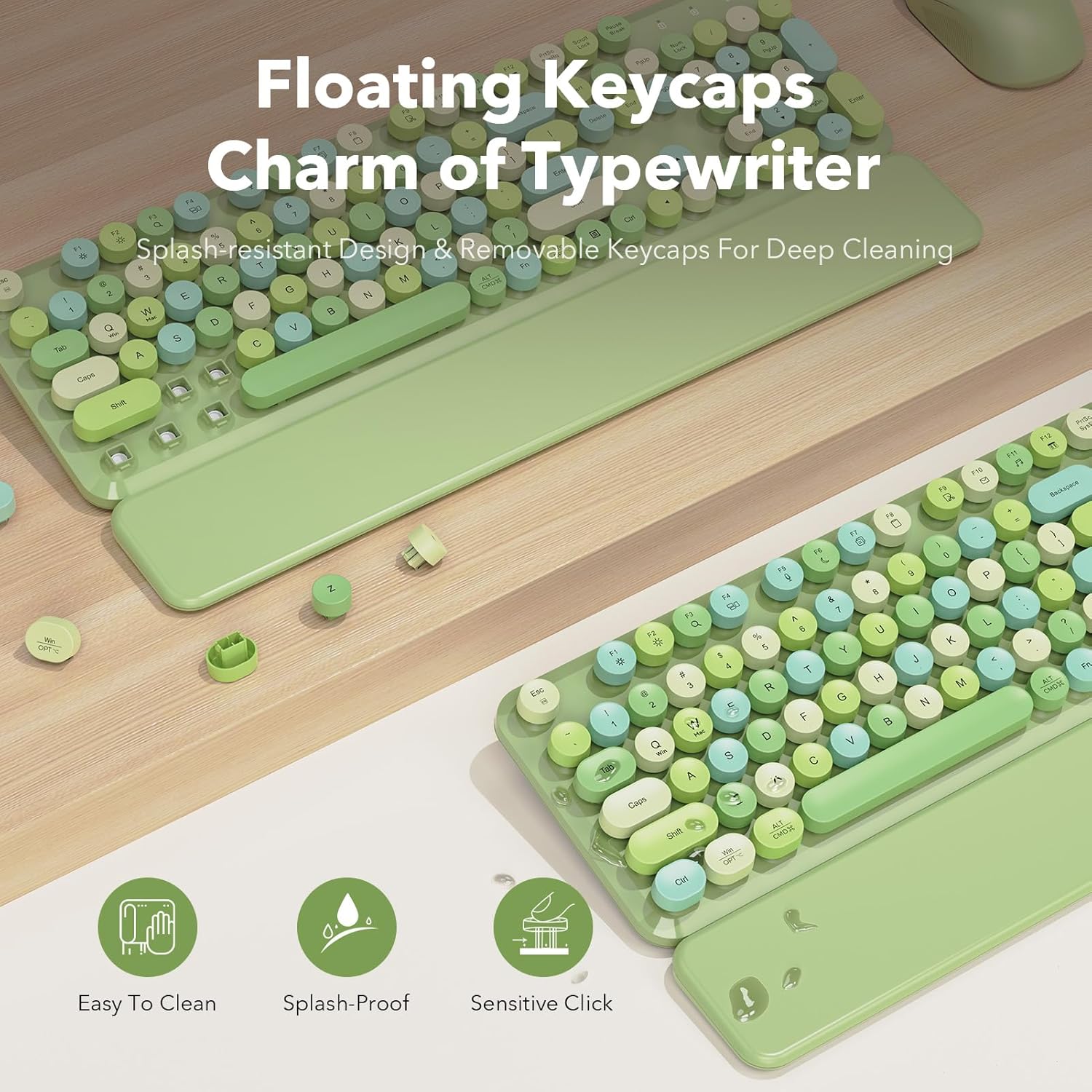 KIT INALÁMBRICO DE TECLADO Y MOUSE SABLUTE VERDE CON REPOSAMUÑECAS MAGNÉTICO - 3