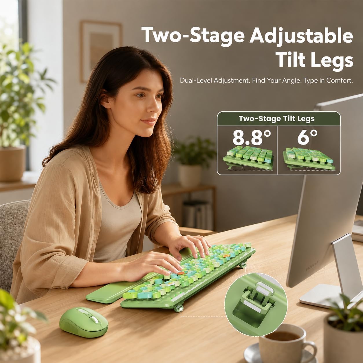 KIT INALÁMBRICO DE TECLADO Y MOUSE SABLUTE VERDE CON REPOSAMUÑECAS MAGNÉTICO - 4