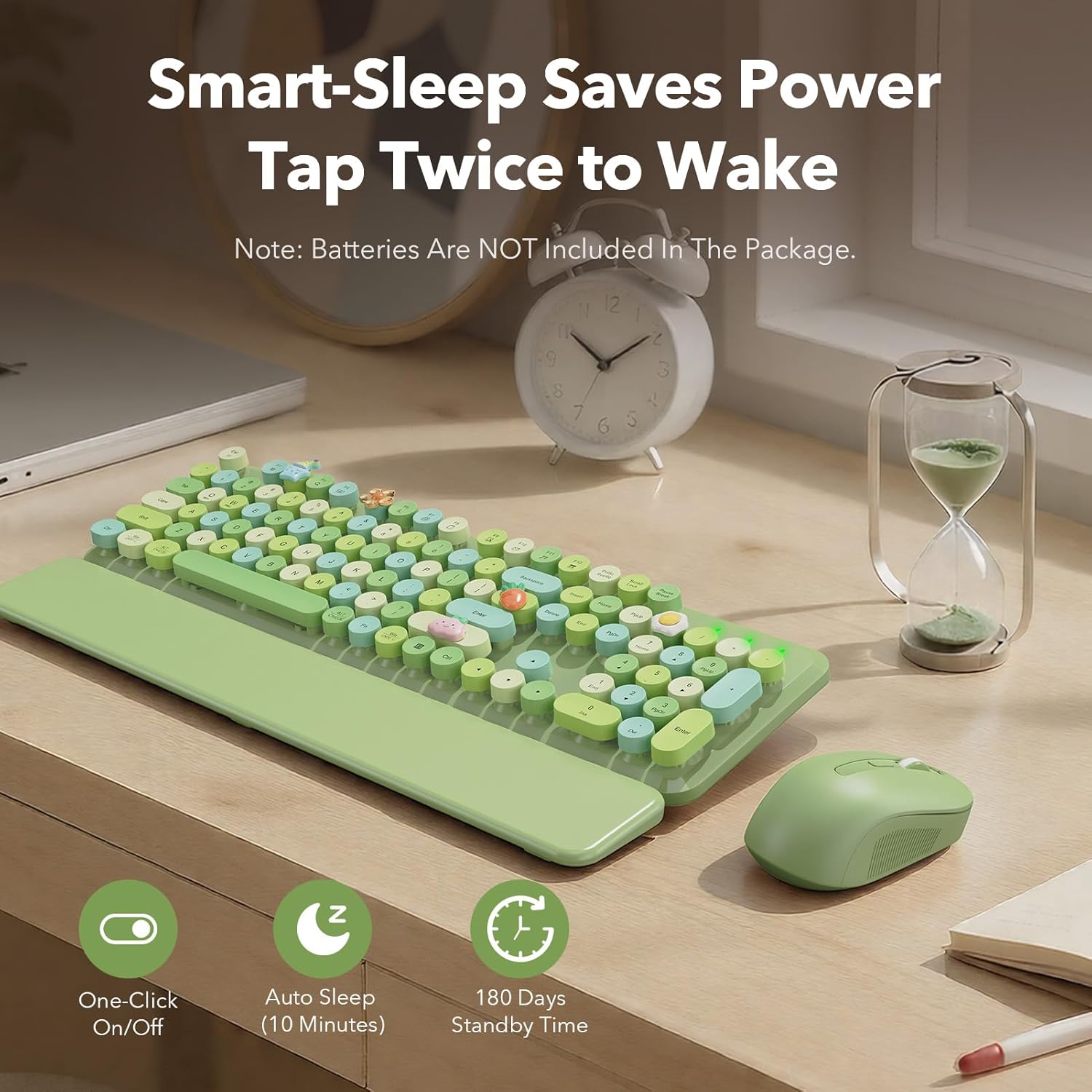 KIT INALÁMBRICO DE TECLADO Y MOUSE SABLUTE VERDE CON REPOSAMUÑECAS MAGNÉTICO - 5