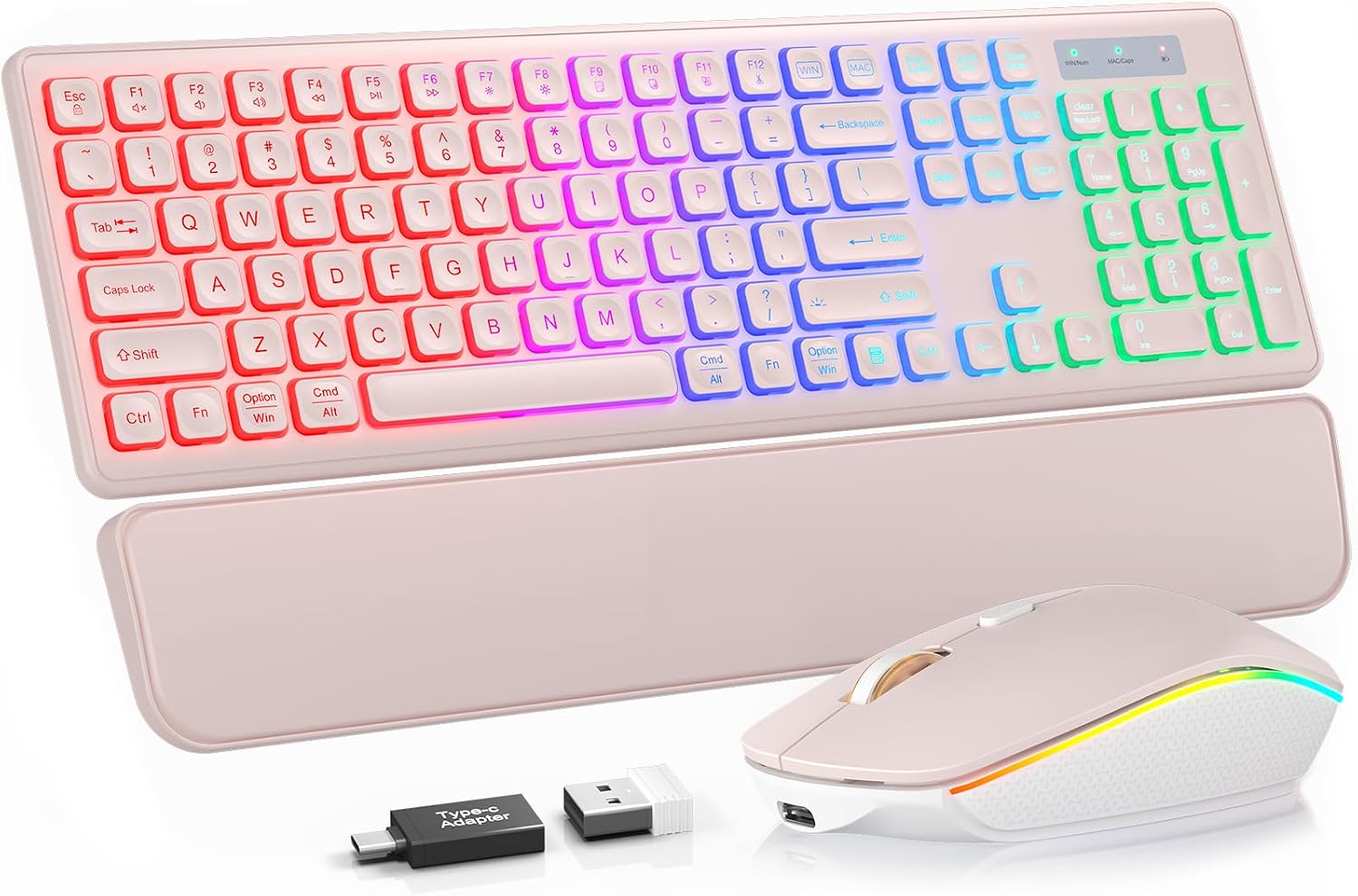 KIT INALÁMBRICO TECLADO Y MOUSE TRUEQUE RGB RECARGABLE CON REPOSAMUÑECAS - 1