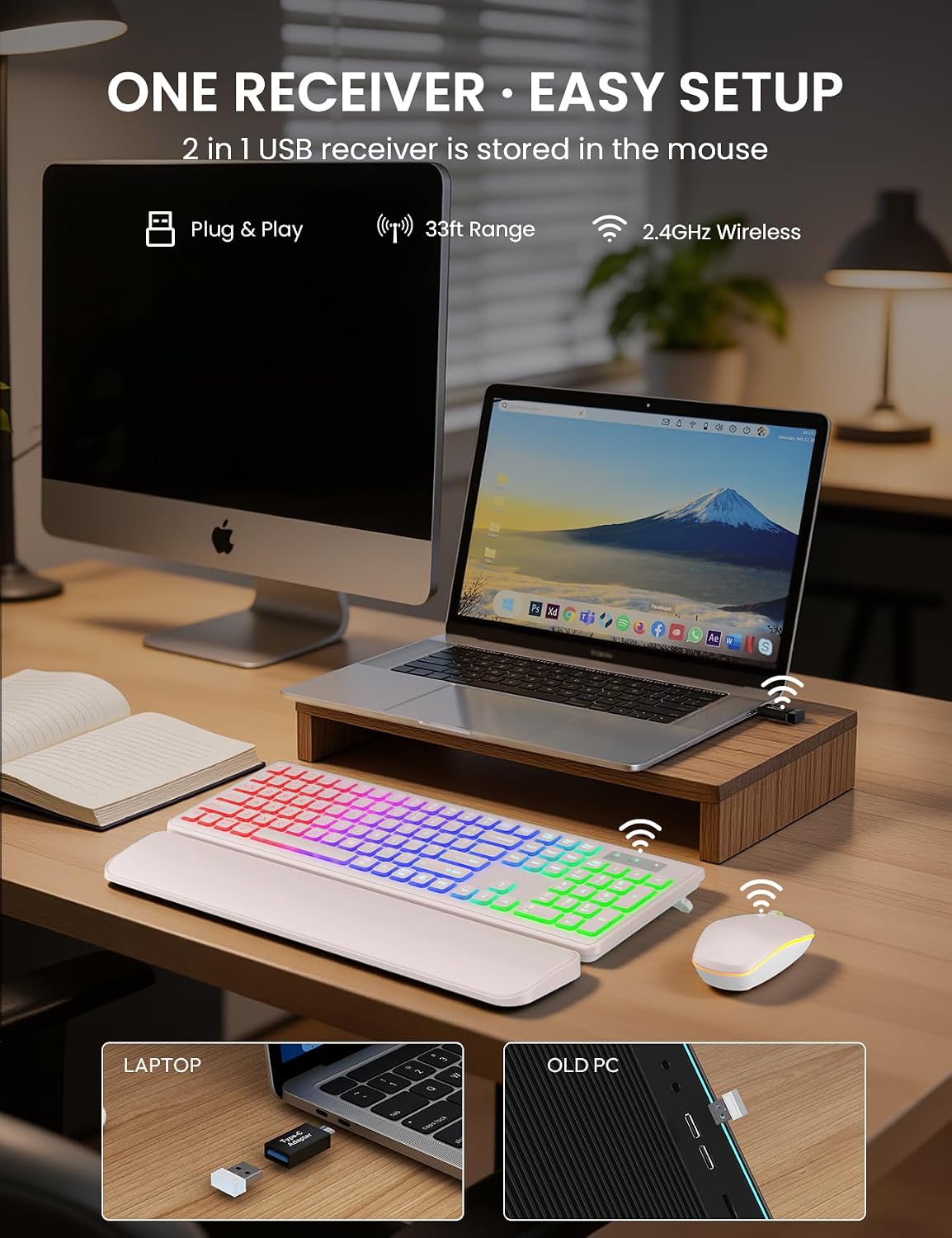 KIT INALÁMBRICO TECLADO Y MOUSE TRUEQUE RGB RECARGABLE CON REPOSAMUÑECAS - 4