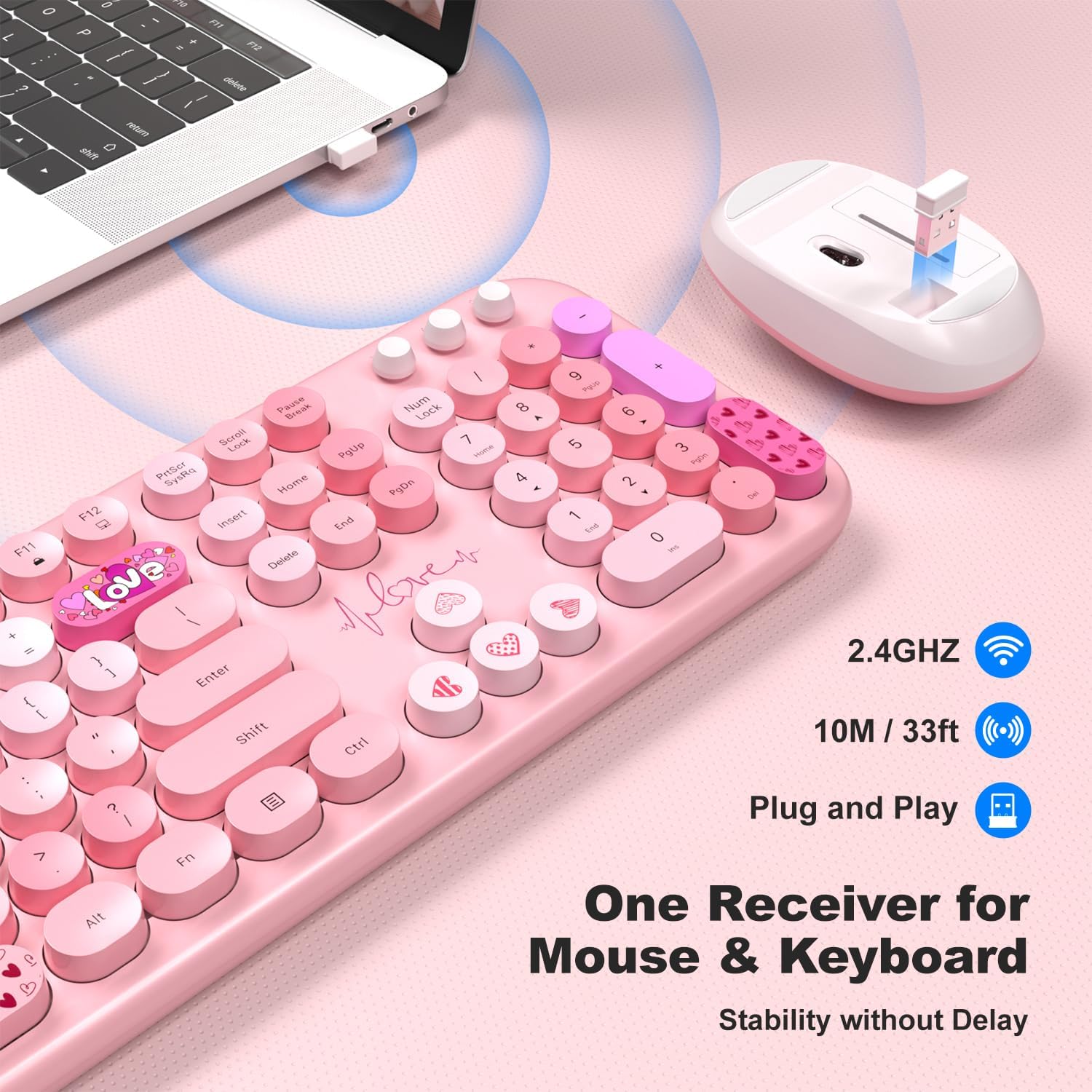 KIT DE TECLADO Y MOUSE INALÁMBRICO MOFII FULL SIZE 2.4G ROSA - 2