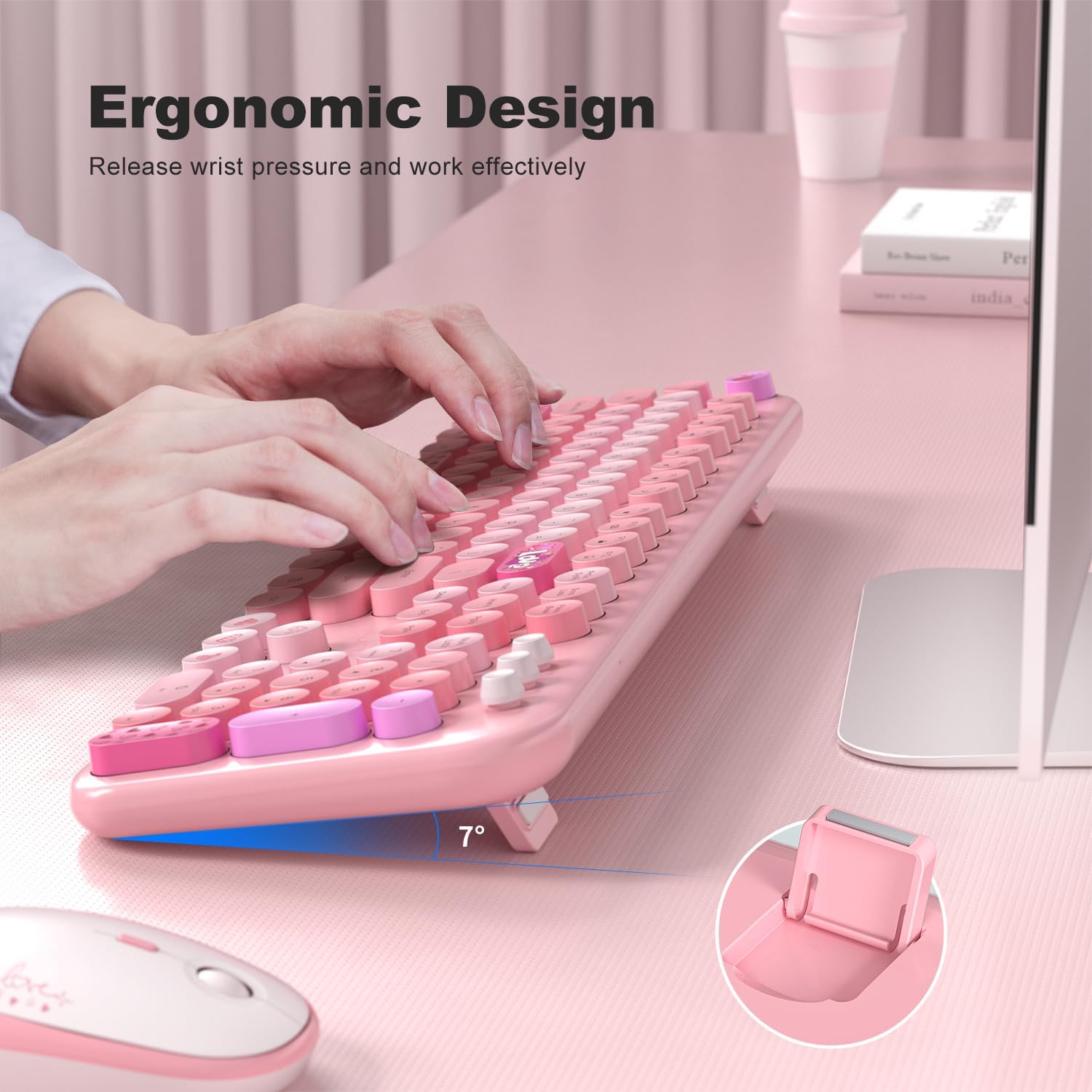 KIT DE TECLADO Y MOUSE INALÁMBRICO MOFII FULL SIZE 2.4G ROSA - 4