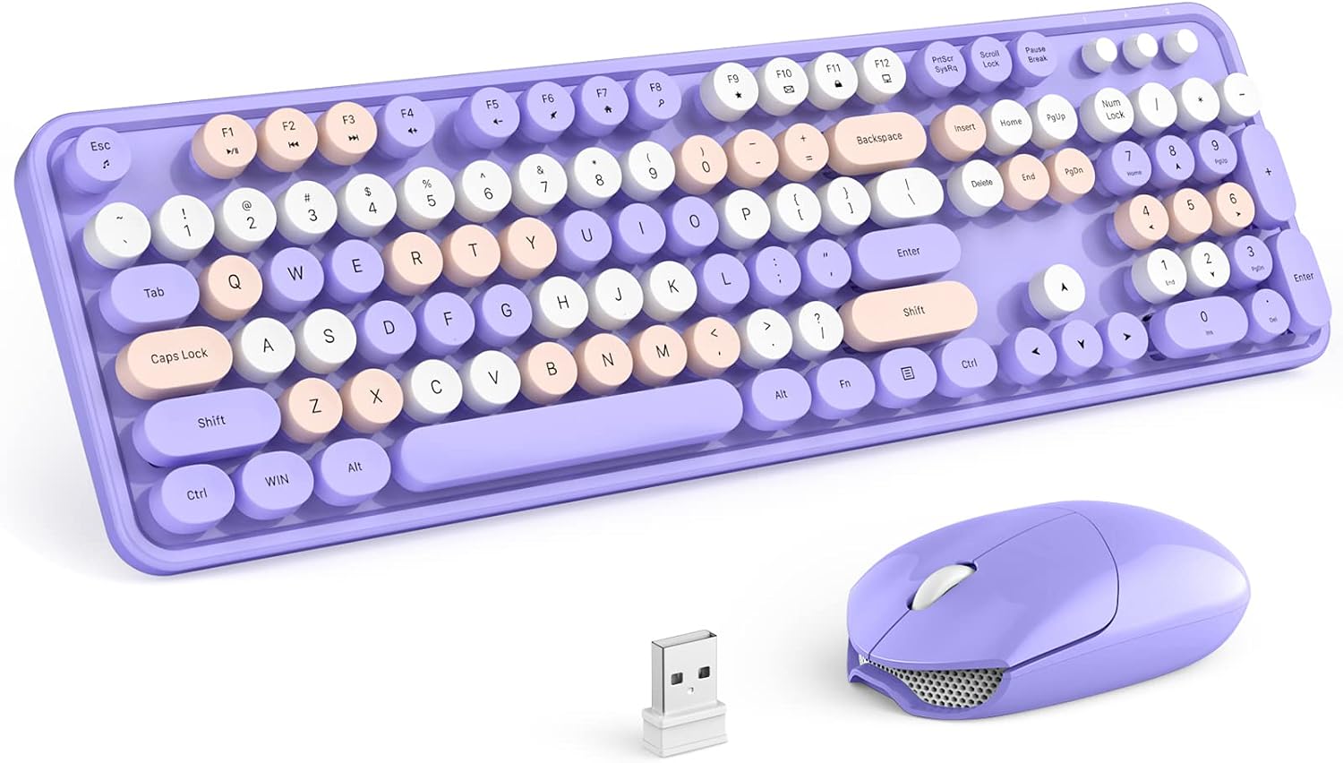 KIT DE TECLADO Y MOUSE INALÁMBRICO MOFII 2.4GHZ RETRO TAMAÑO COMPLETO MORADO - 1