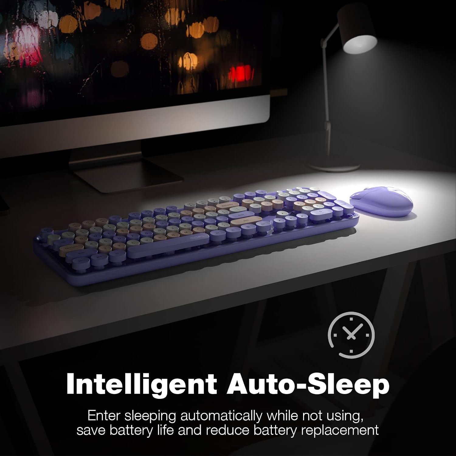 KIT DE TECLADO Y MOUSE INALÁMBRICO MOFII 2.4GHZ RETRO TAMAÑO COMPLETO MORADO - 4