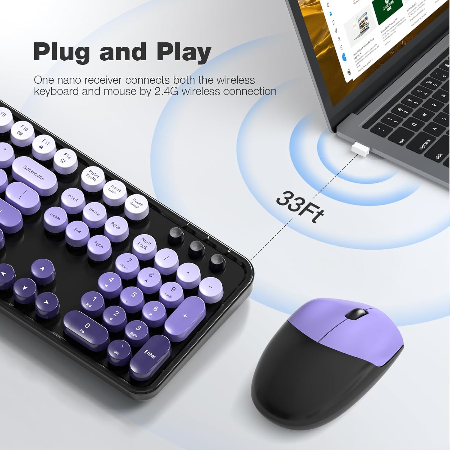 KIT DE TECLADO Y MOUSE INALÁMBRICO MOFII MODELO BLACK PURPLE GRADIENT - 2