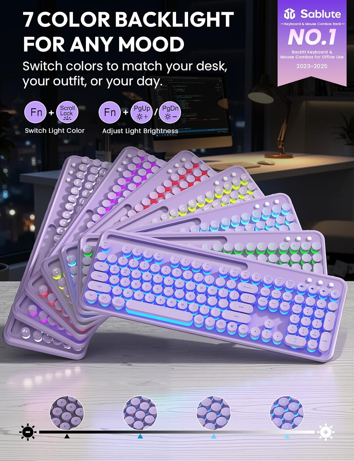 KIT INALÁMBRICO TECLADO Y MOUSE SABLUTE RETRO CON REPOSAMUÑECAS MAGNÉTICO - 2