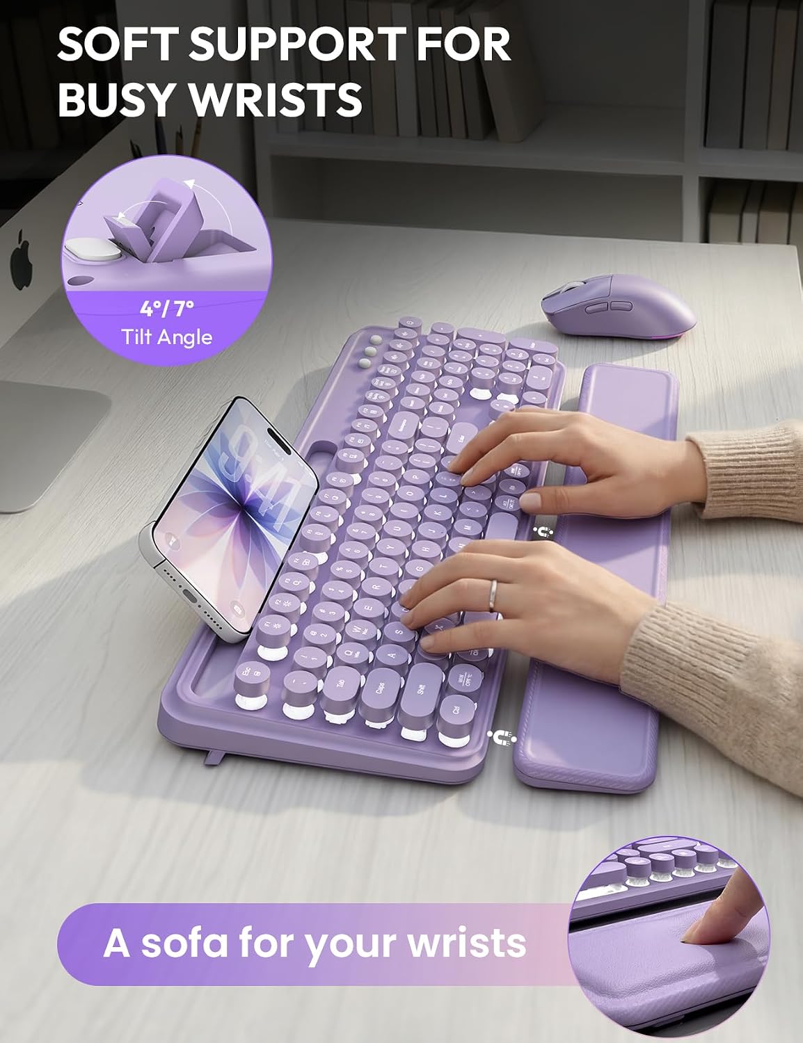 KIT INALÁMBRICO TECLADO Y MOUSE SABLUTE RETRO CON REPOSAMUÑECAS MAGNÉTICO - 3