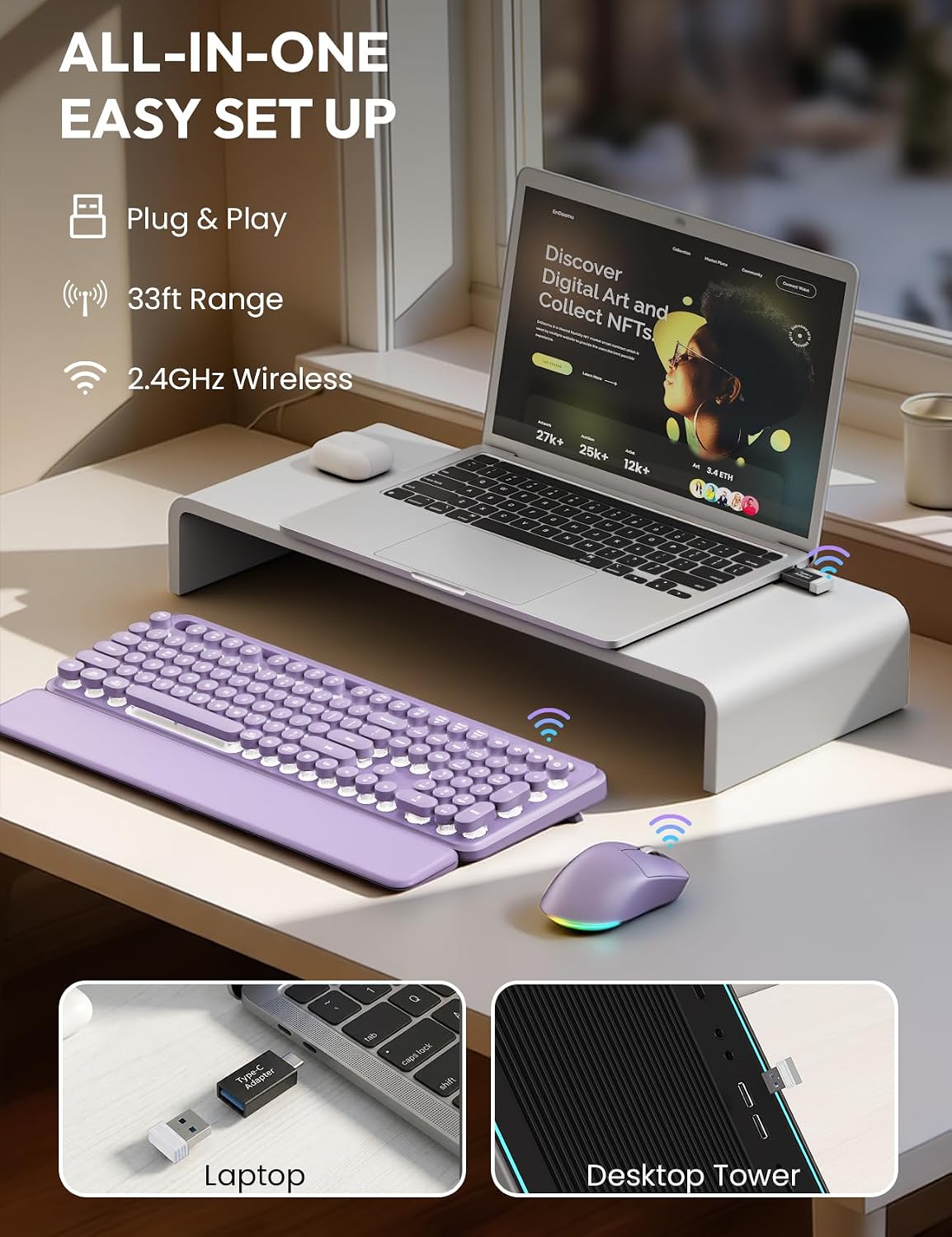 KIT INALÁMBRICO TECLADO Y MOUSE SABLUTE RETRO CON REPOSAMUÑECAS MAGNÉTICO - 5