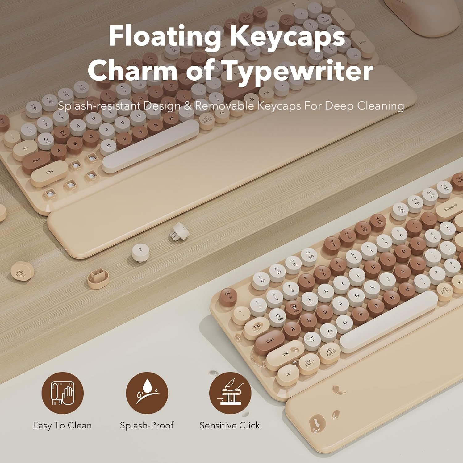 KIT INALÁMBRICO DE TECLADO Y MOUSE SABLUTE COLOR BEIGE LATTE - 4