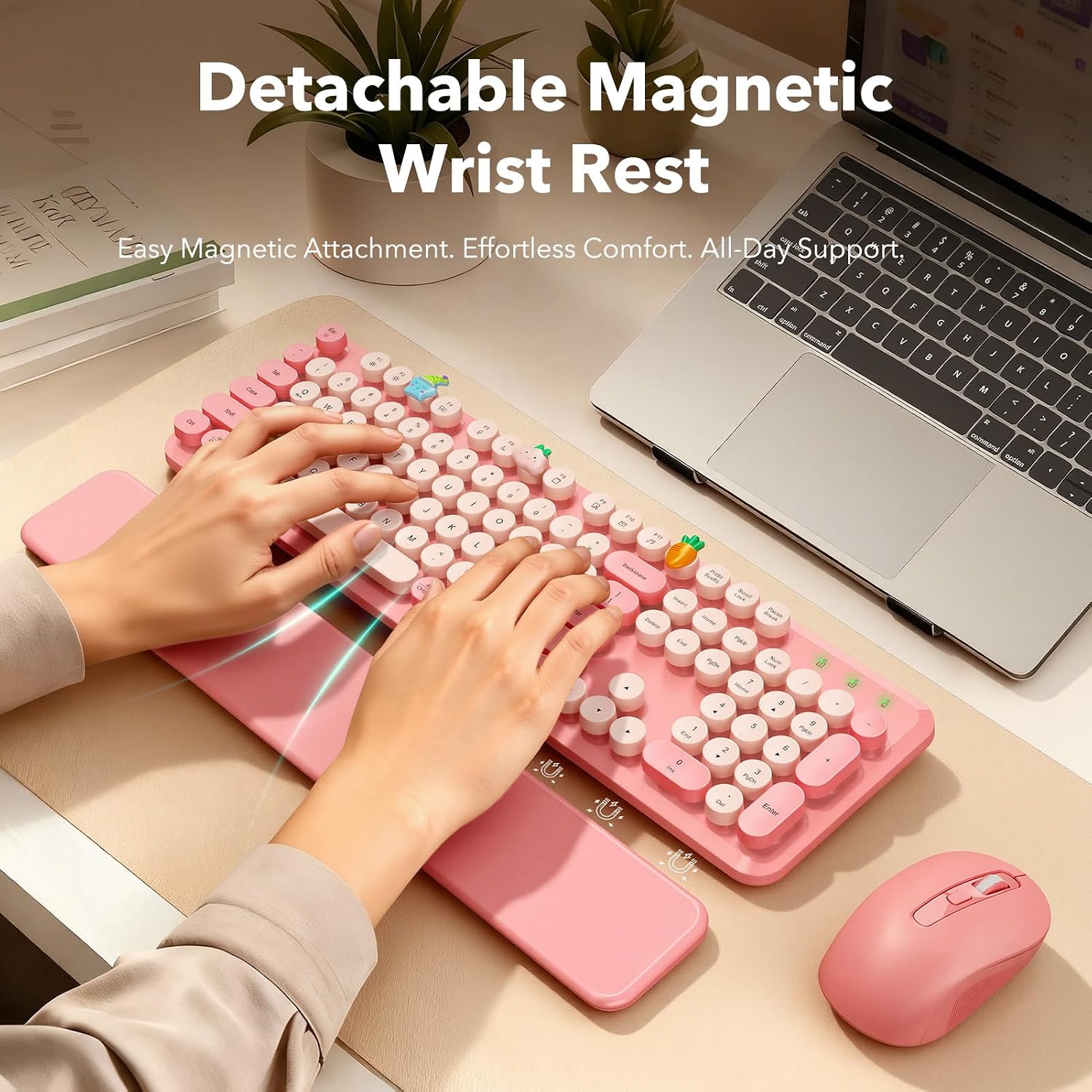 KIT INALÁMBRICO TECLADO Y MOUSE SABLUTE BABY PINK CON REPOSAMUÑECAS MAGNÉTICO - 2