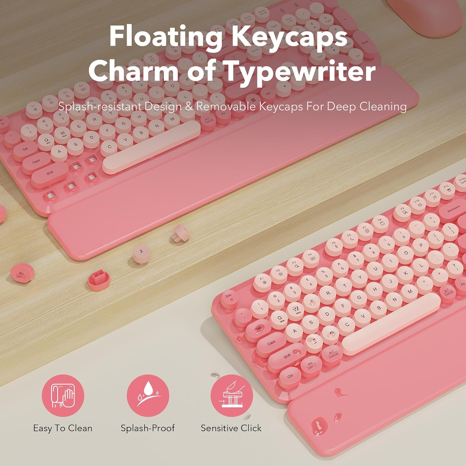KIT INALÁMBRICO TECLADO Y MOUSE SABLUTE BABY PINK CON REPOSAMUÑECAS MAGNÉTICO - 4