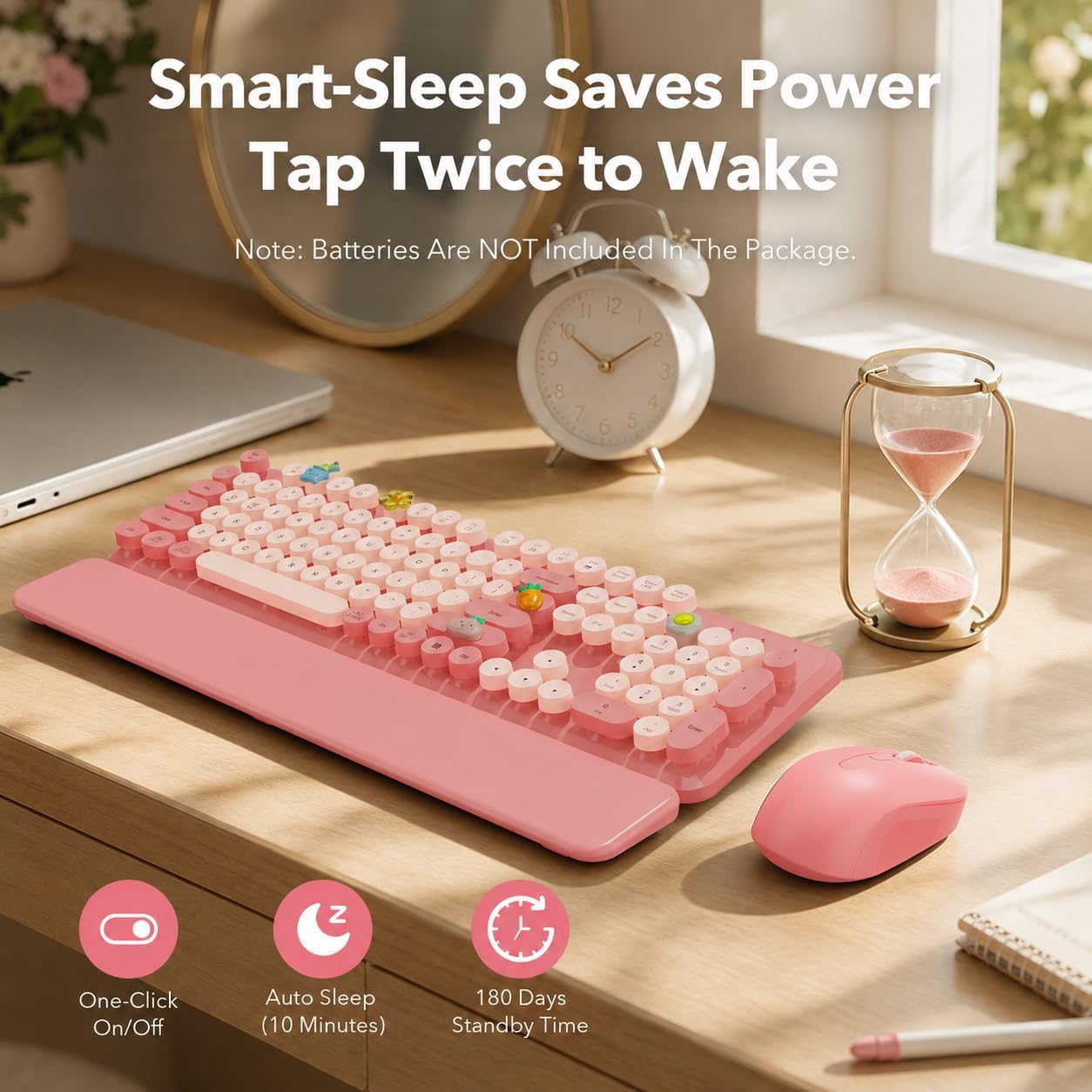 KIT INALÁMBRICO TECLADO Y MOUSE SABLUTE BABY PINK CON REPOSAMUÑECAS MAGNÉTICO - 5