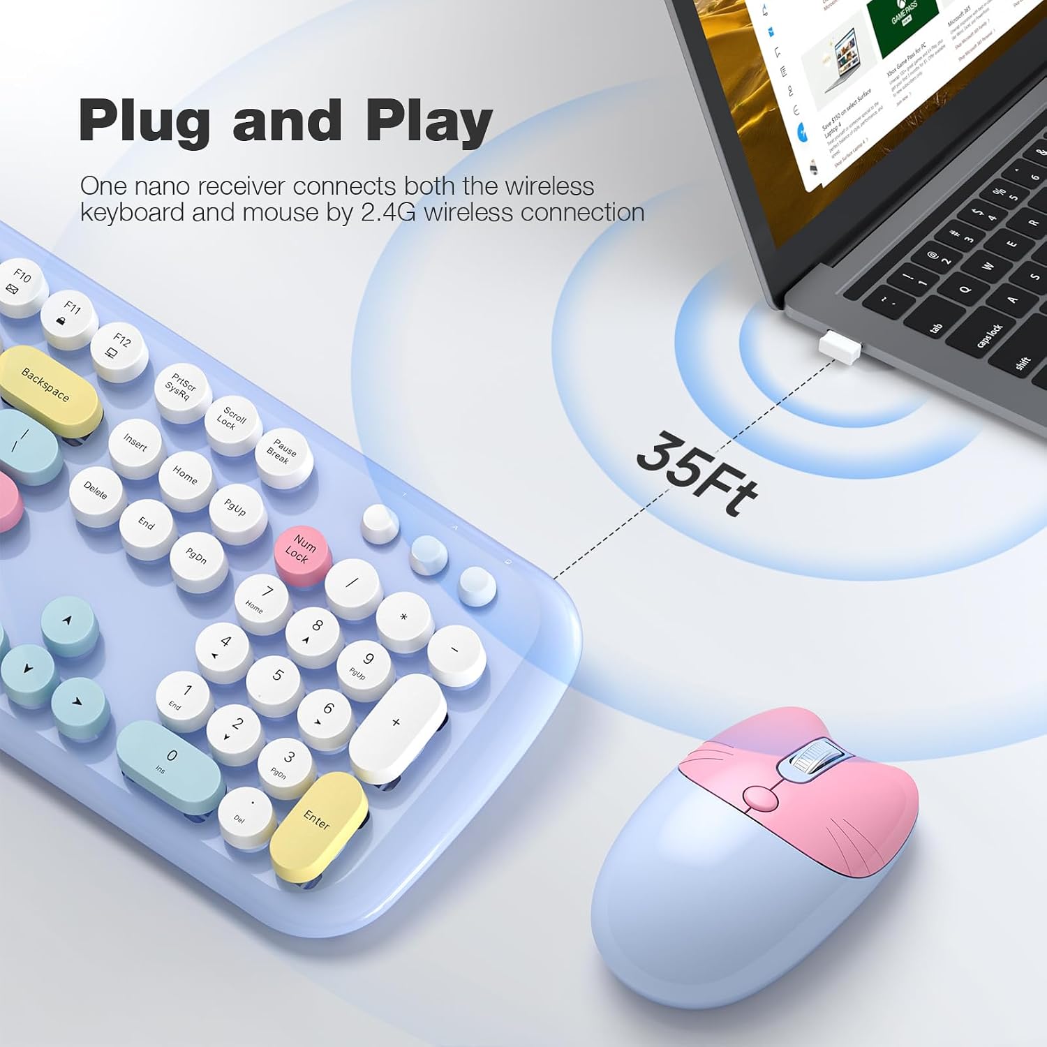 KIT INALÁMBRICO TECLADO Y MOUSE MOFII 2.4G RETRO CON TECLADO NUMÉRICO Y MOUSE AMBIDIESTRO - 2