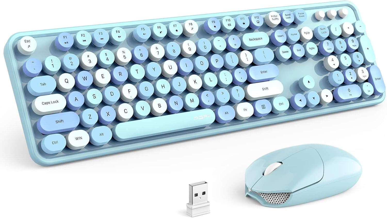 KIT DE TECLADO Y MOUSE INALÁMBRICO MOFII RETRO 2.4GHZ AZUL MULTICOLOR - 1