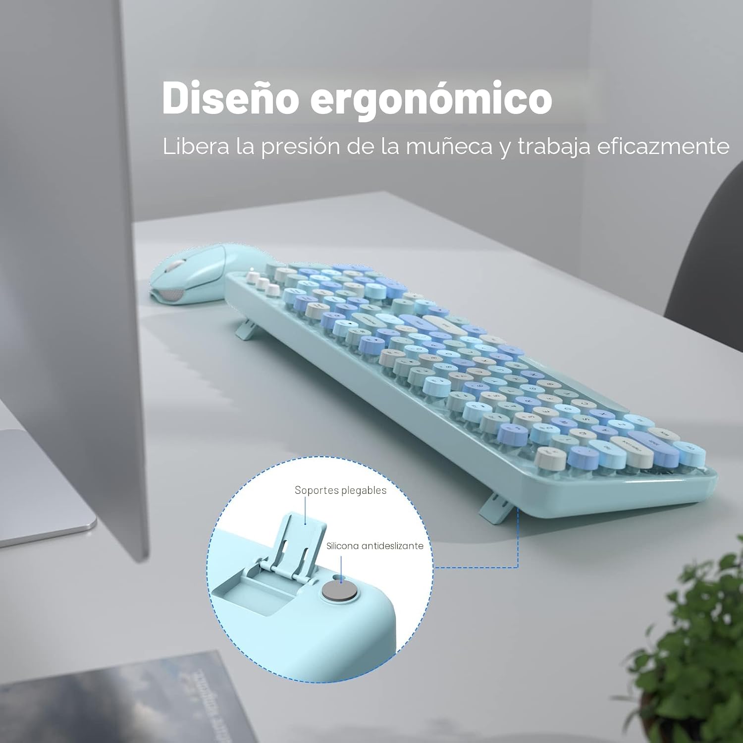 KIT DE TECLADO Y MOUSE INALÁMBRICO MOFII RETRO 2.4GHZ AZUL MULTICOLOR - 4