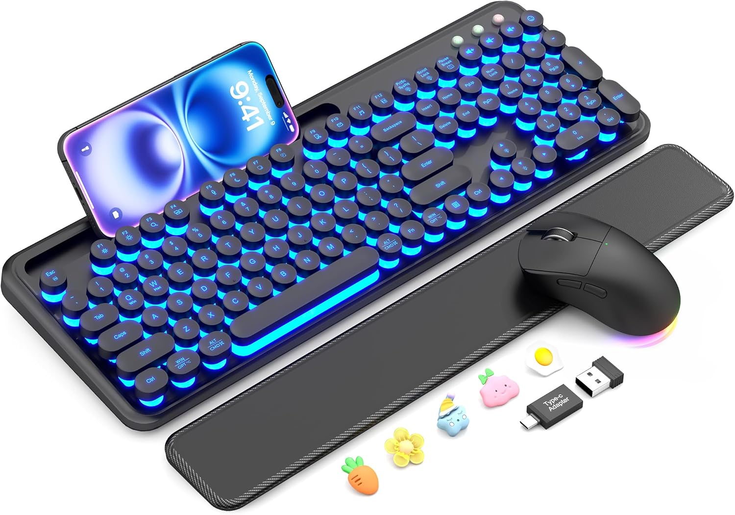 KIT INALÁMBRICO TECLADO Y MOUSE SABLUTE RETRO CON REPOSAMUÑECAS MAGNÉTICO - 1