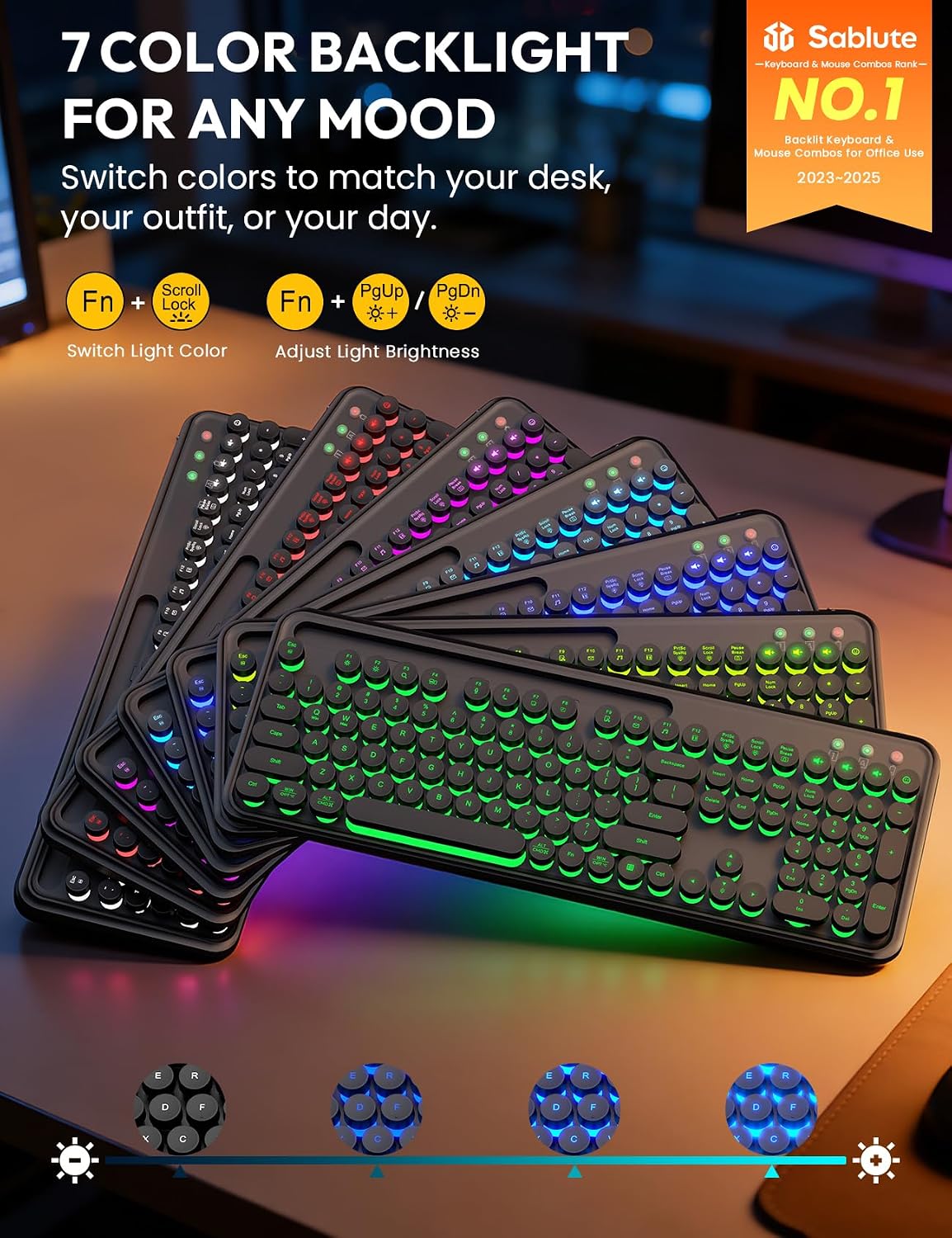 KIT INALÁMBRICO TECLADO Y MOUSE SABLUTE RETRO CON REPOSAMUÑECAS MAGNÉTICO - 2