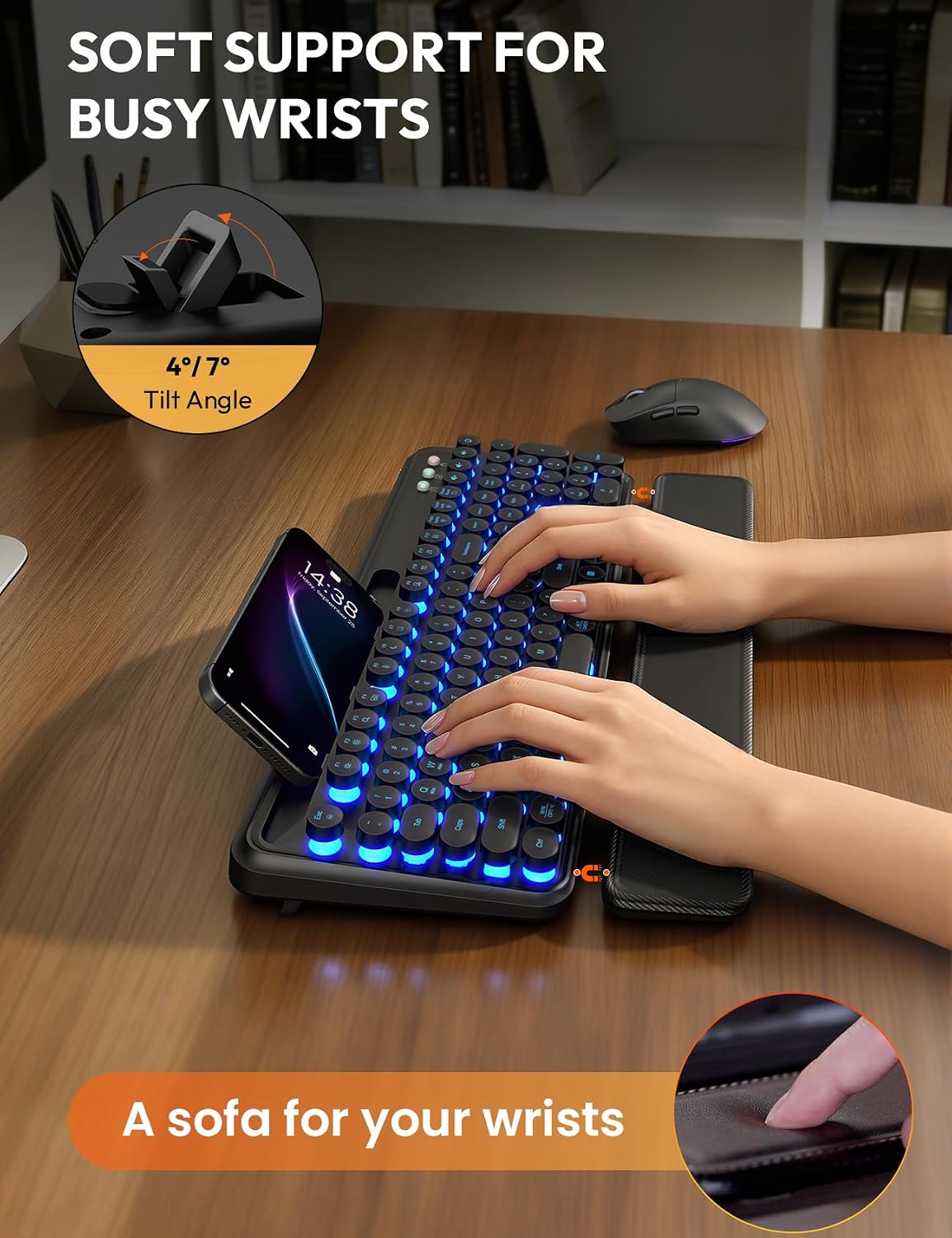 KIT INALÁMBRICO TECLADO Y MOUSE SABLUTE RETRO CON REPOSAMUÑECAS MAGNÉTICO - 3