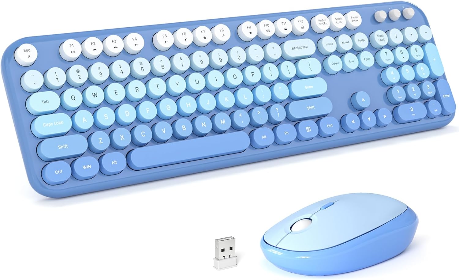 KIT INALÁMBRICO TECLADO Y MOUSE MOFII RETRO TAMAÑO COMPLETO AZUL CLARO - 1