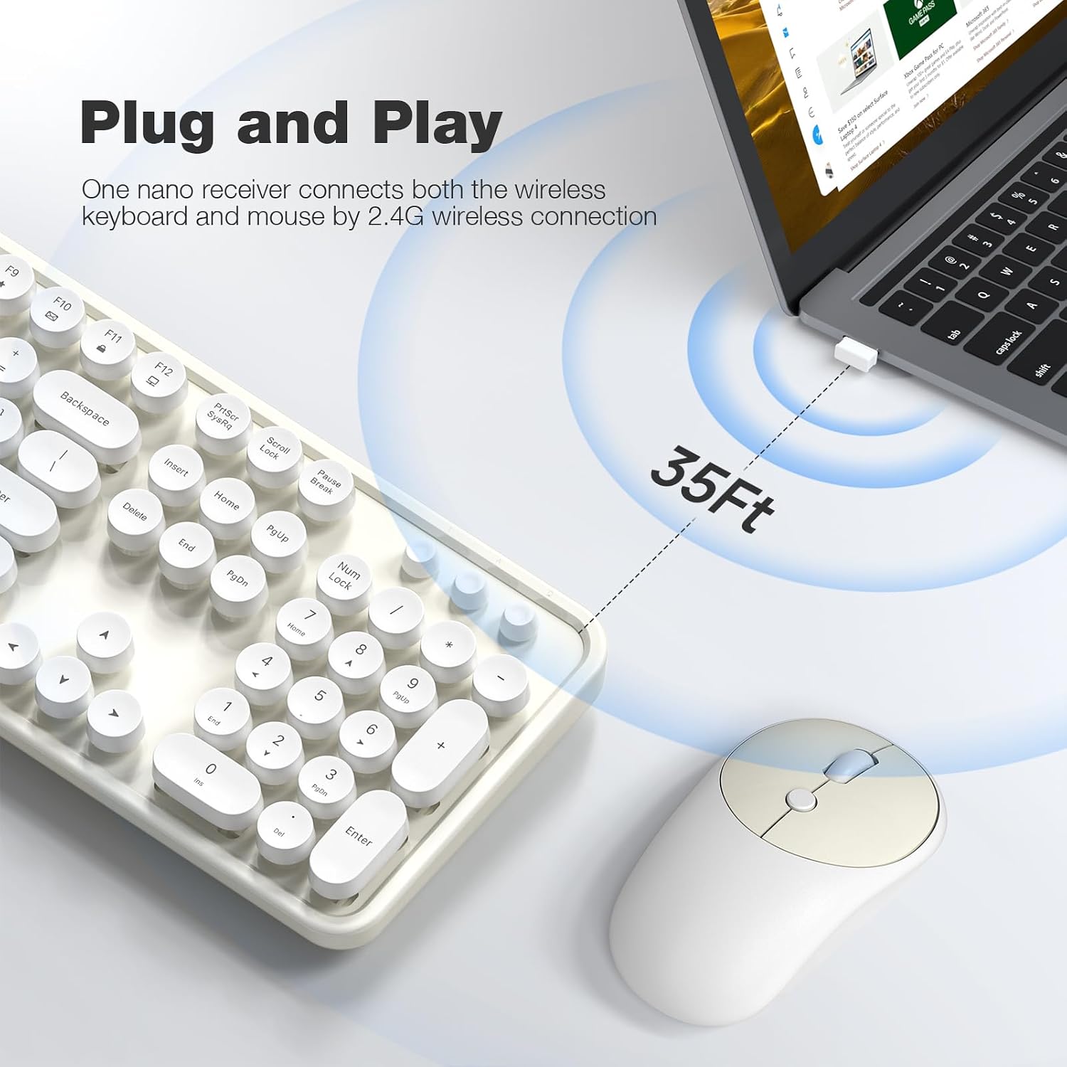 KIT INALÁMBRICO DE TECLADO Y MOUSE MOFII TAMAÑO COMPLETO 2.4G COLOR BLANCO HUESO - 2