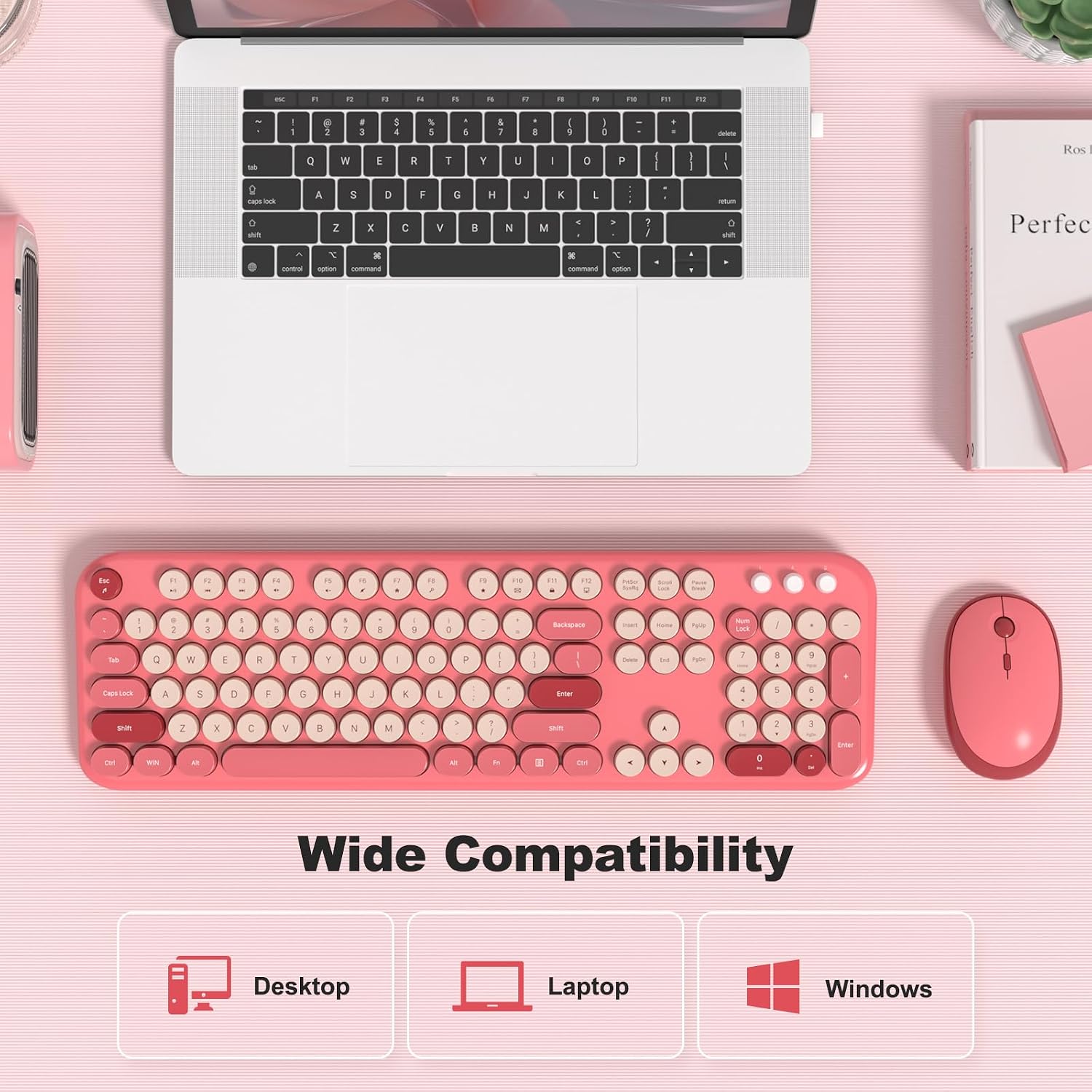KIT DE TECLADO Y MOUSE INALÁMBRICO MOFII MODELO WIRELESS COMBO RETRO ROSE RED - 3