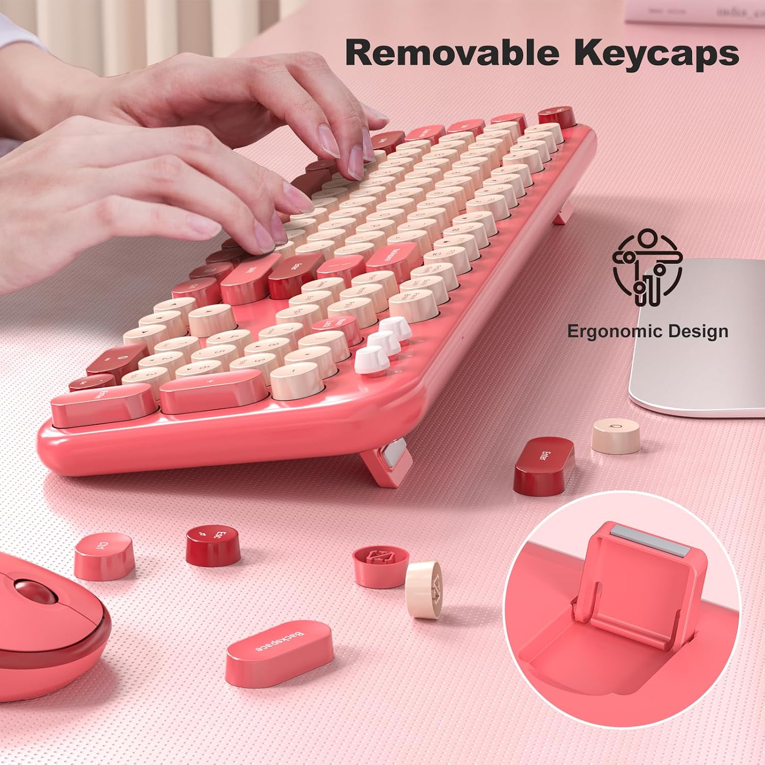 KIT DE TECLADO Y MOUSE INALÁMBRICO MOFII MODELO WIRELESS COMBO RETRO ROSE RED - 4