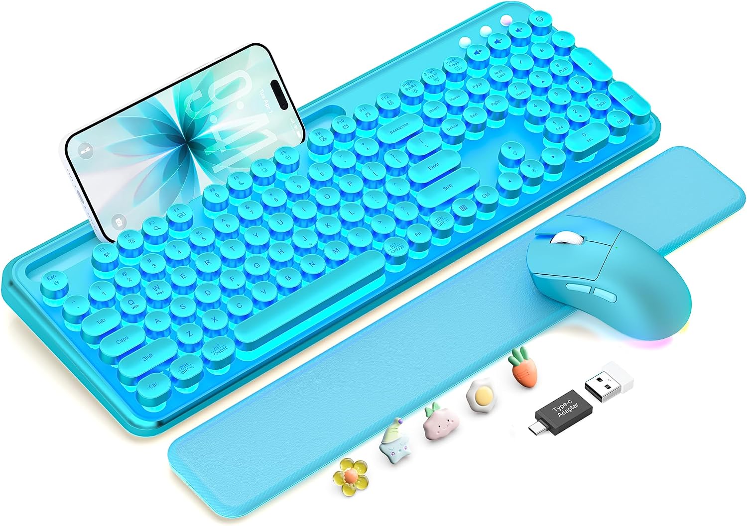 KIT INALÁMBRICO TECLADO Y MOUSE SABLUTE RETRO CON REPOSAMUÑECAS MAGNÉTICO - 1