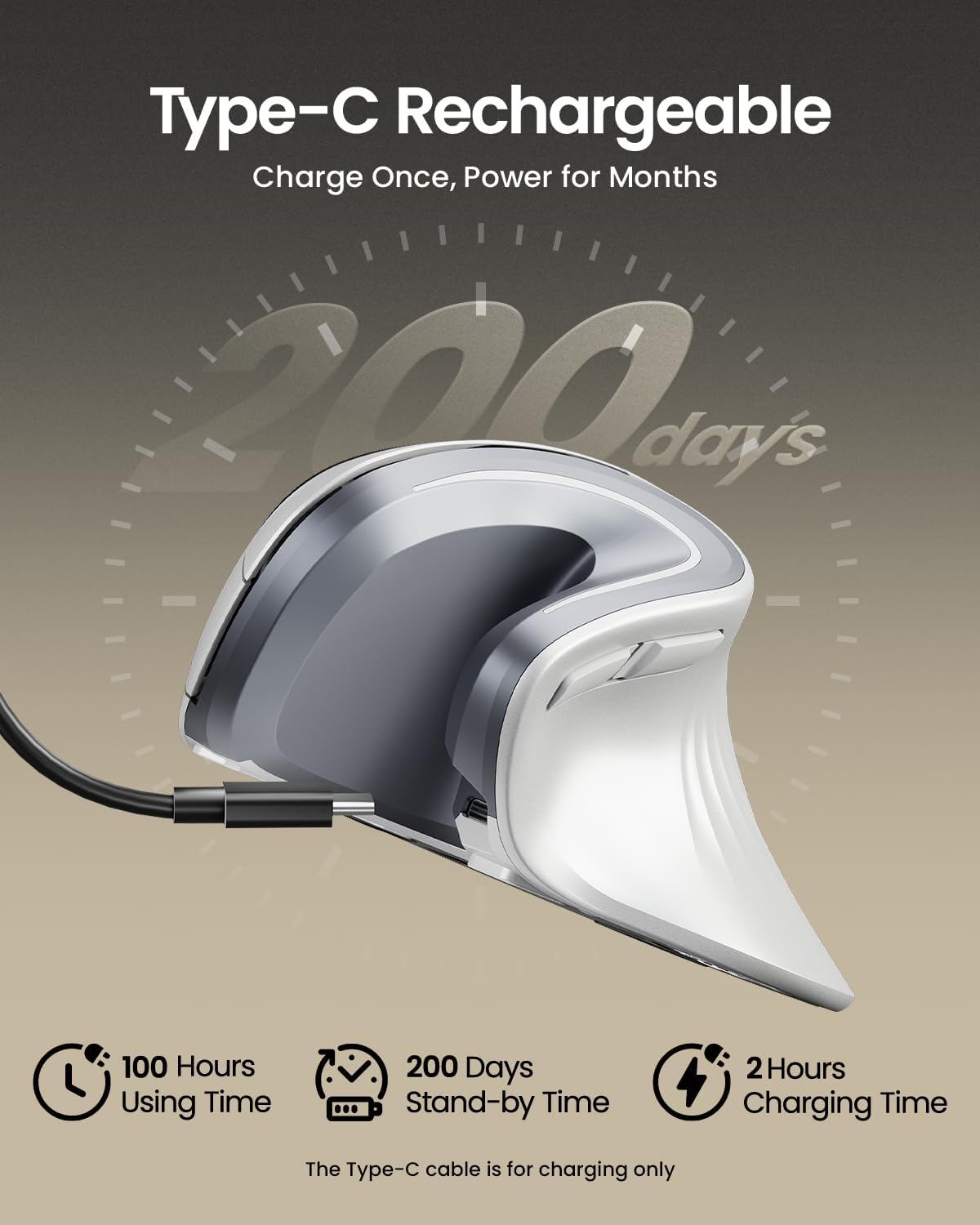 MOUSE ERGONÓMICO VERTICAL INALÁMBRICO PROTOARC EM11 NL BLANCO - 3