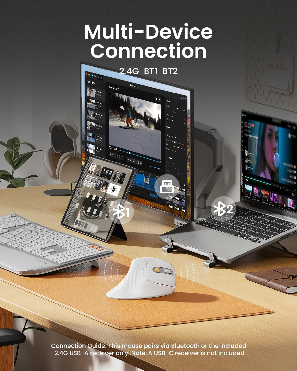 MOUSE ERGONÓMICO VERTICAL INALÁMBRICO PROTOARC EM11 NL BLANCO - 4