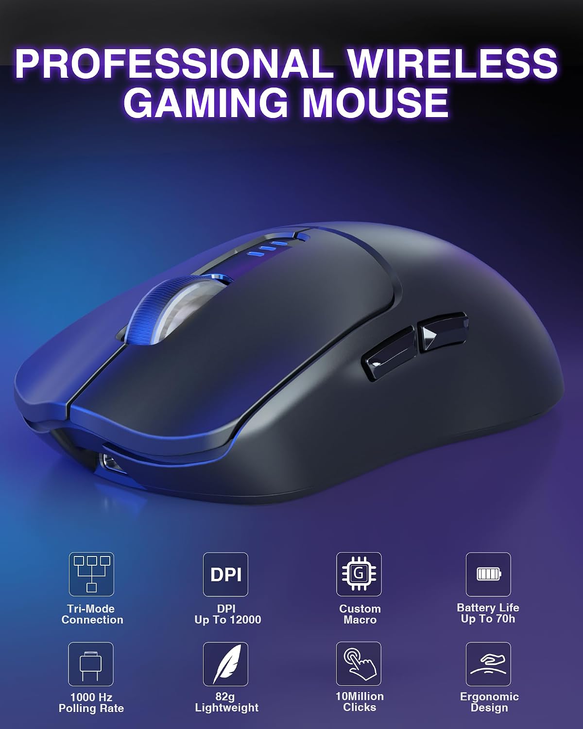 MOUSE INALÁMBRICO PARA GAMING AULA SC580 TRI-MODE 12000 DPI NEGRO - 2