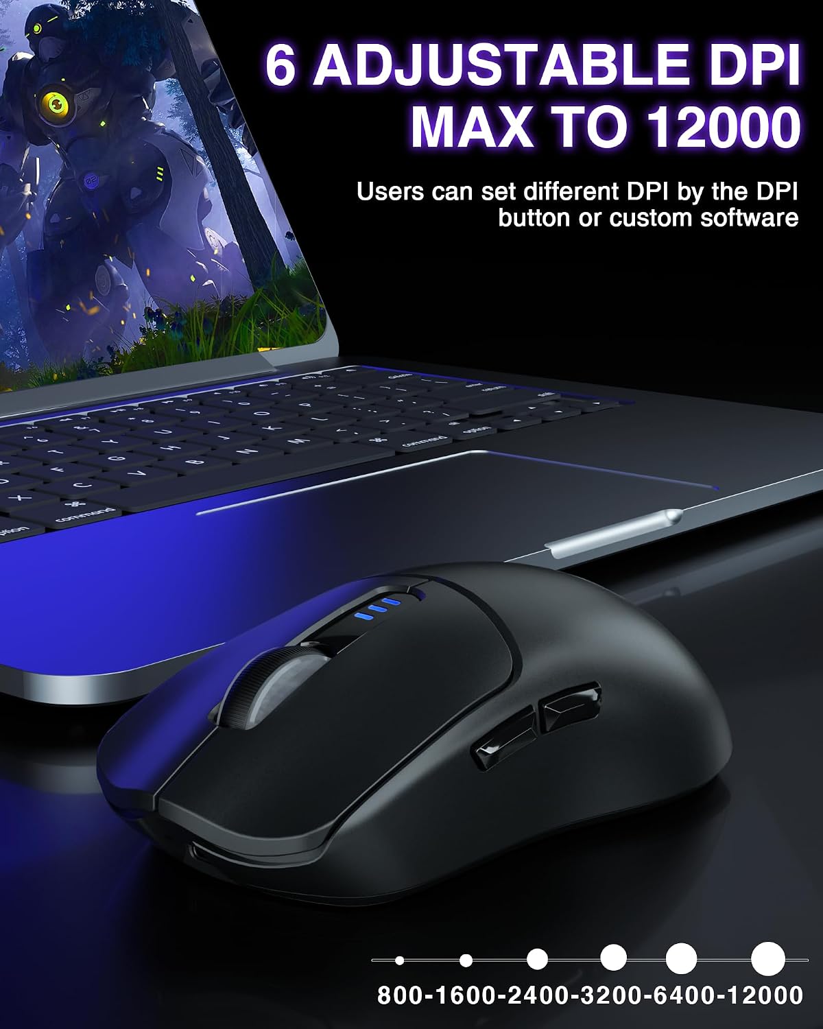 MOUSE INALÁMBRICO PARA GAMING AULA SC580 TRI-MODE 12000 DPI NEGRO - 4