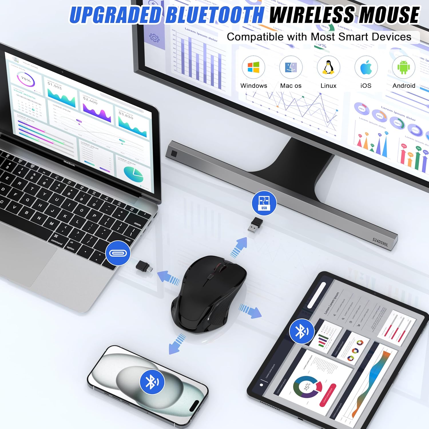 MOUSE INALÁMBRICO FYBC BLUETOOTH RECARGABLE CON JIGGLER PARA MAC Y PC NEGRO - 2
