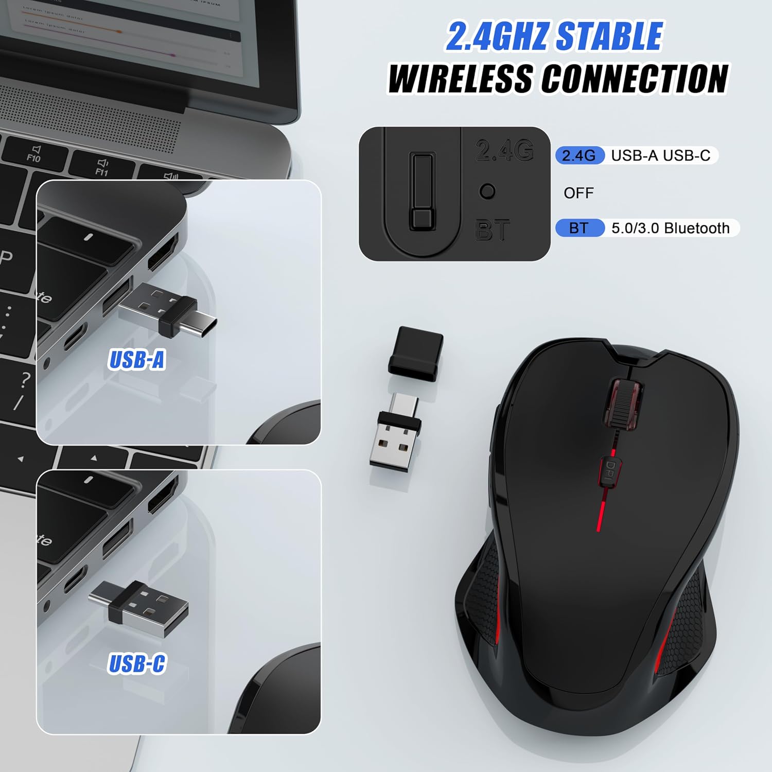 MOUSE INALÁMBRICO FYBC BLUETOOTH RECARGABLE CON JIGGLER PARA MAC Y PC NEGRO - 3